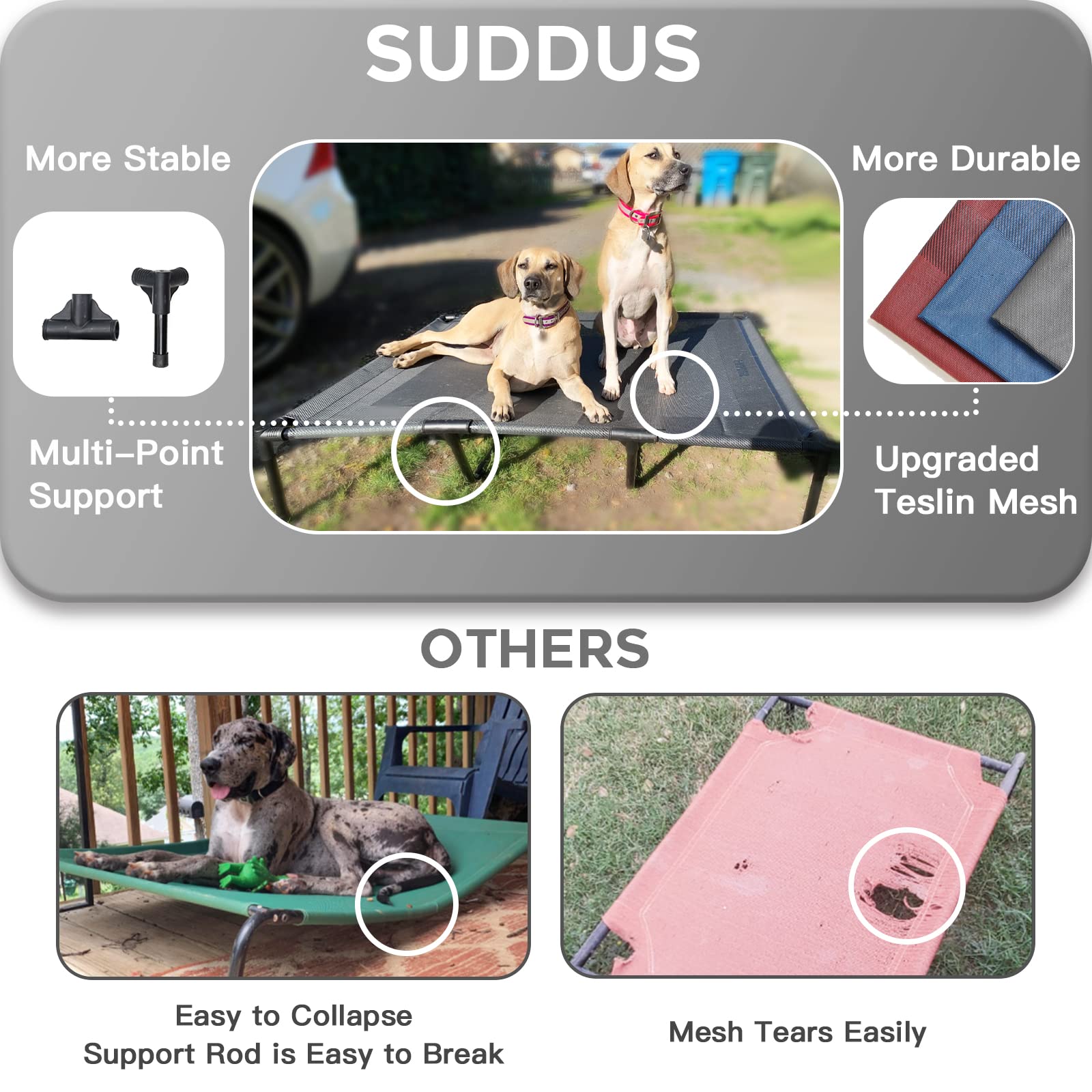 Suddus Elevated Dog Bed Waterproof Outdoor, Portable Raised Dog Bed, Dog Bed Off The Floor, Dog Bed Easy Clean Indoor Or Outdoor Use, X-Large, Grey