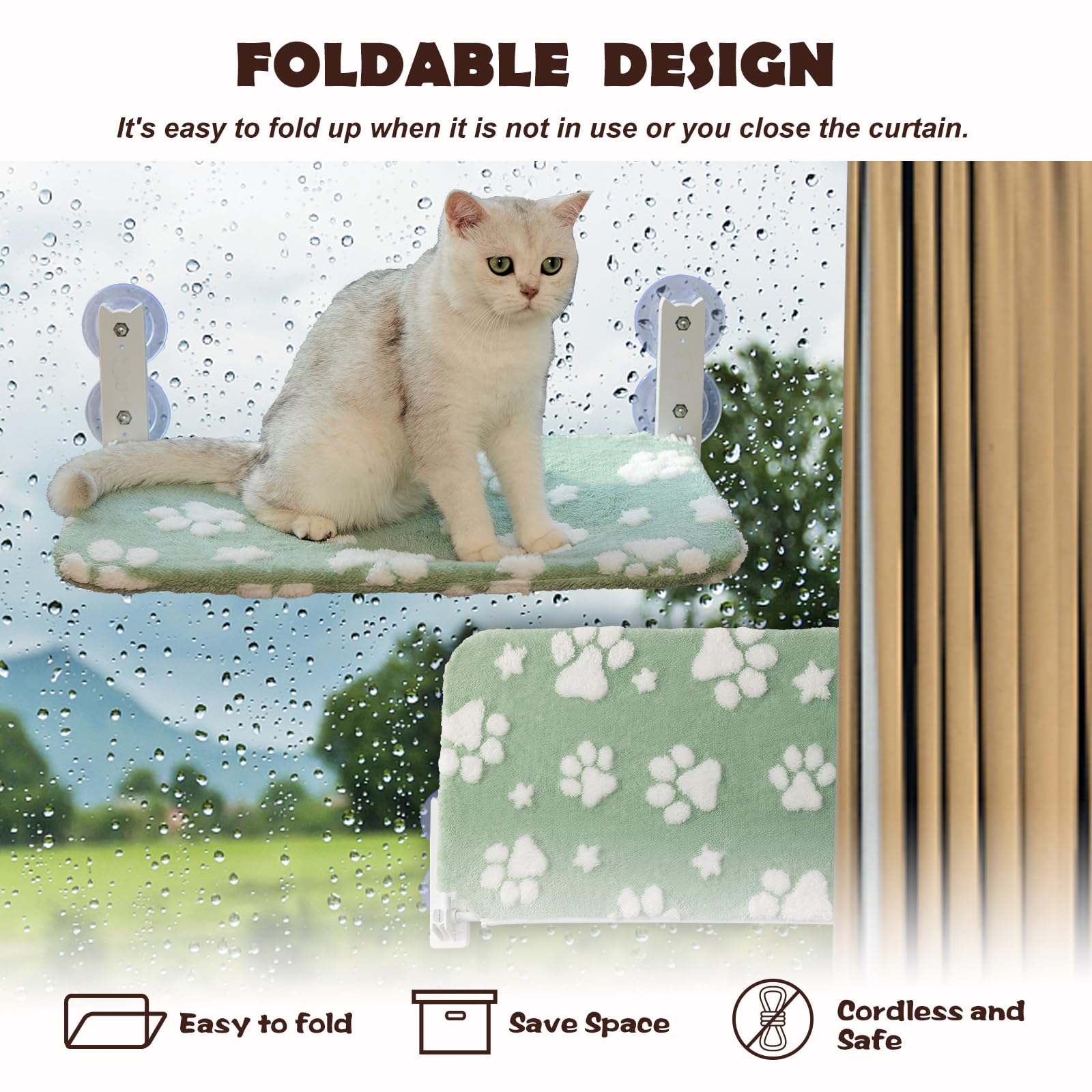Yaning Cat Window Perch, Foldable Cat Window Hammock With Cute 3D Textured Flower Cover, Breathable Mesh Cover And Strong Suctio