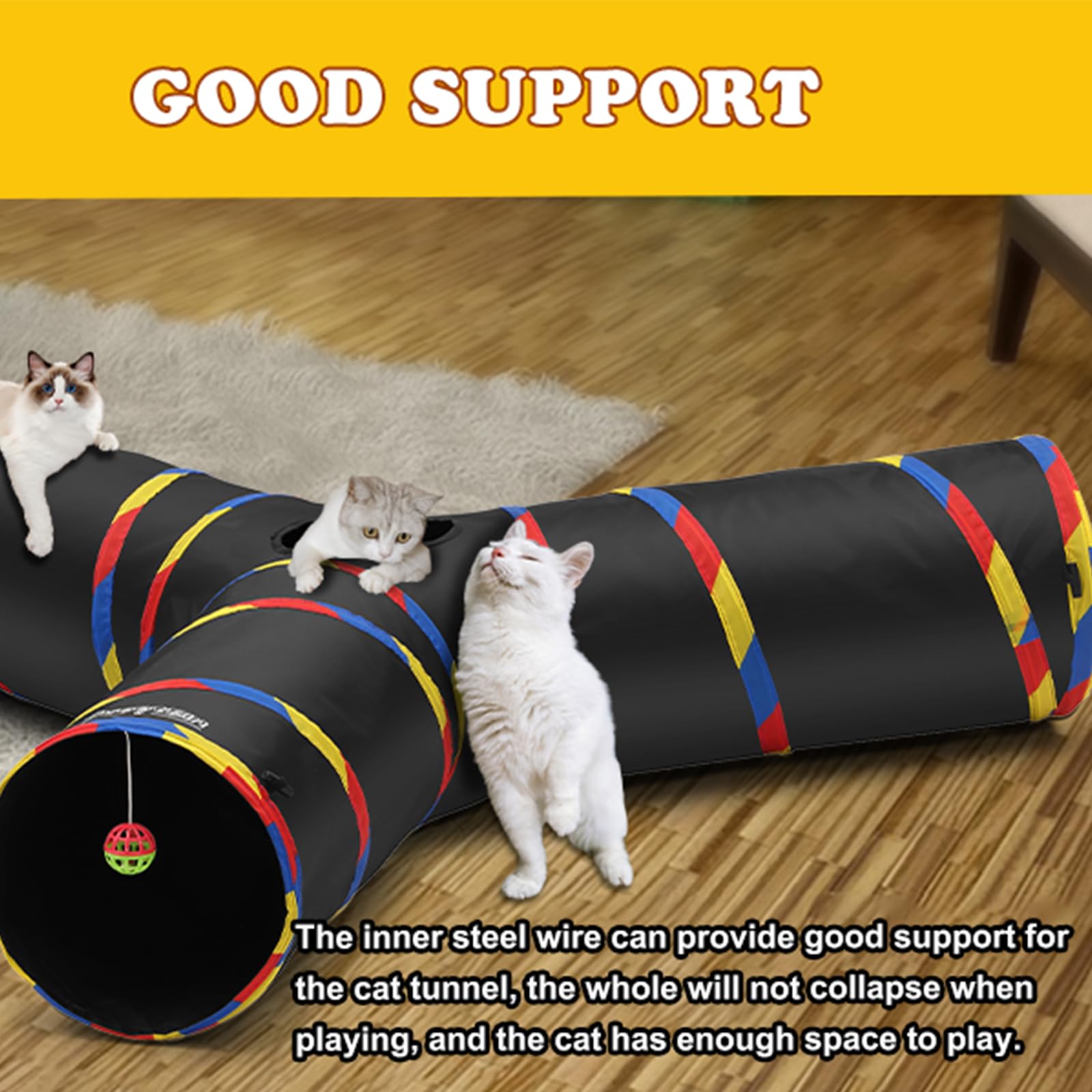 Sweetbin 3 Way Cat Tube Tunnel - Indoor Cat Toy Tunnels Includes Crinkle Paper, Mouse Toy - Connect More Tunnels - Pop Up Collapsible - 10 Inch Diameter (Blue)