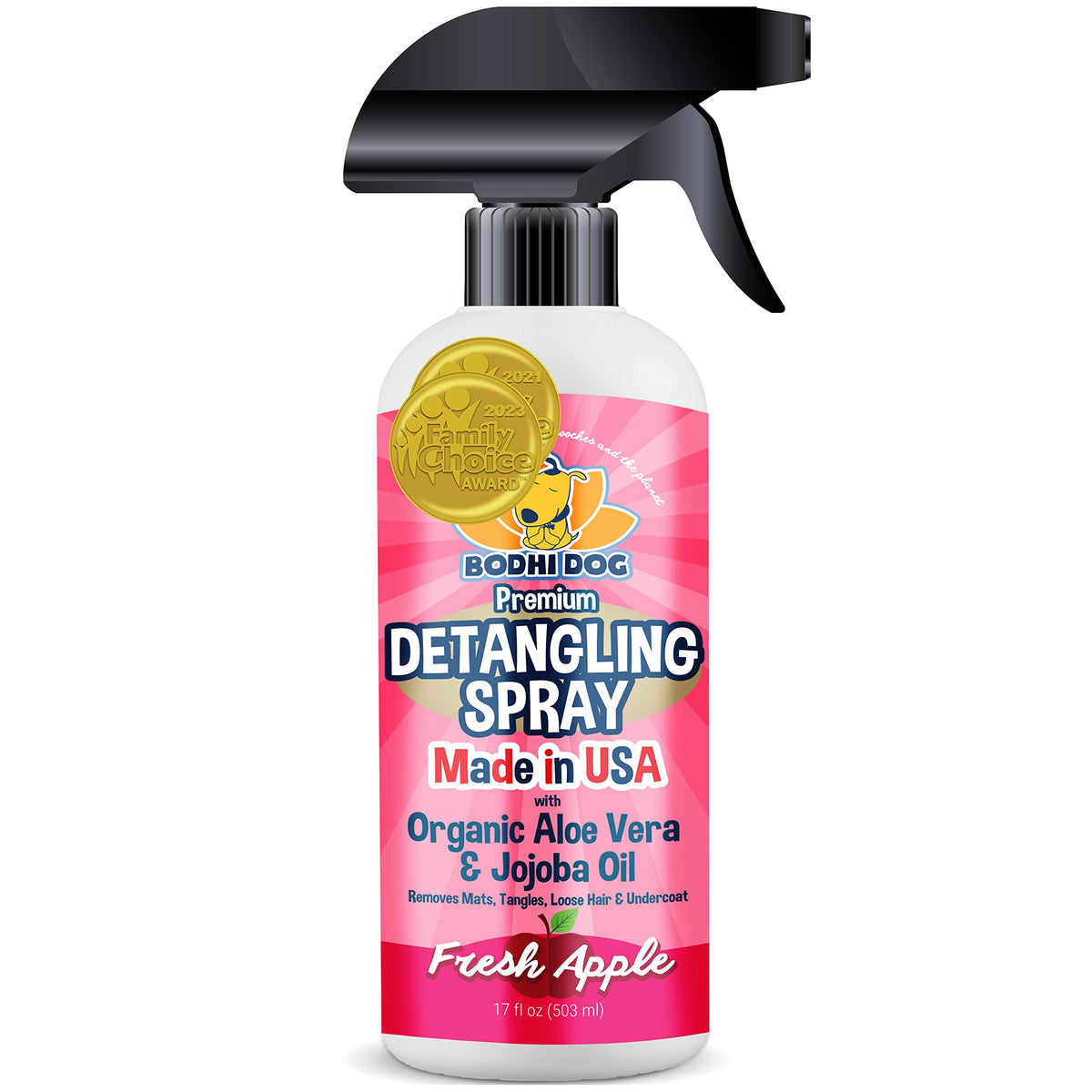 Bodhi Dog Detangling Spray - Fur & Hair Detangler Spray For Dogs & Cats - Easily Removes Mats, Tangles & Knots - Pet Grooming Essentials - Made In Usa - Fresh Apple (17 Fl Oz)