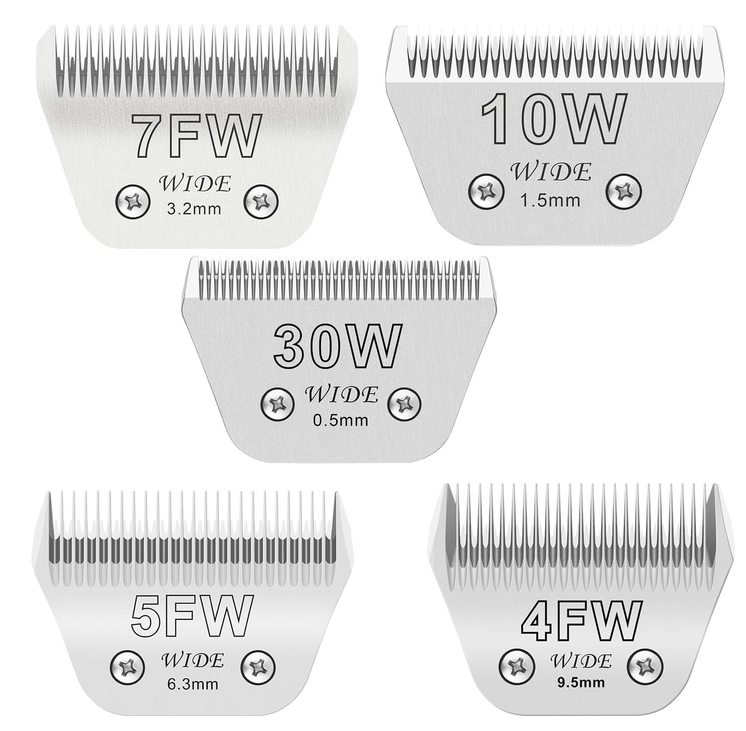 5Pcs Wide Blades For Dog Grooming Blades Compatible With Andis Dog Clippers,Size #10W+30W+4Fw+5Fw+7Fw Dog Clipper Blades Compati