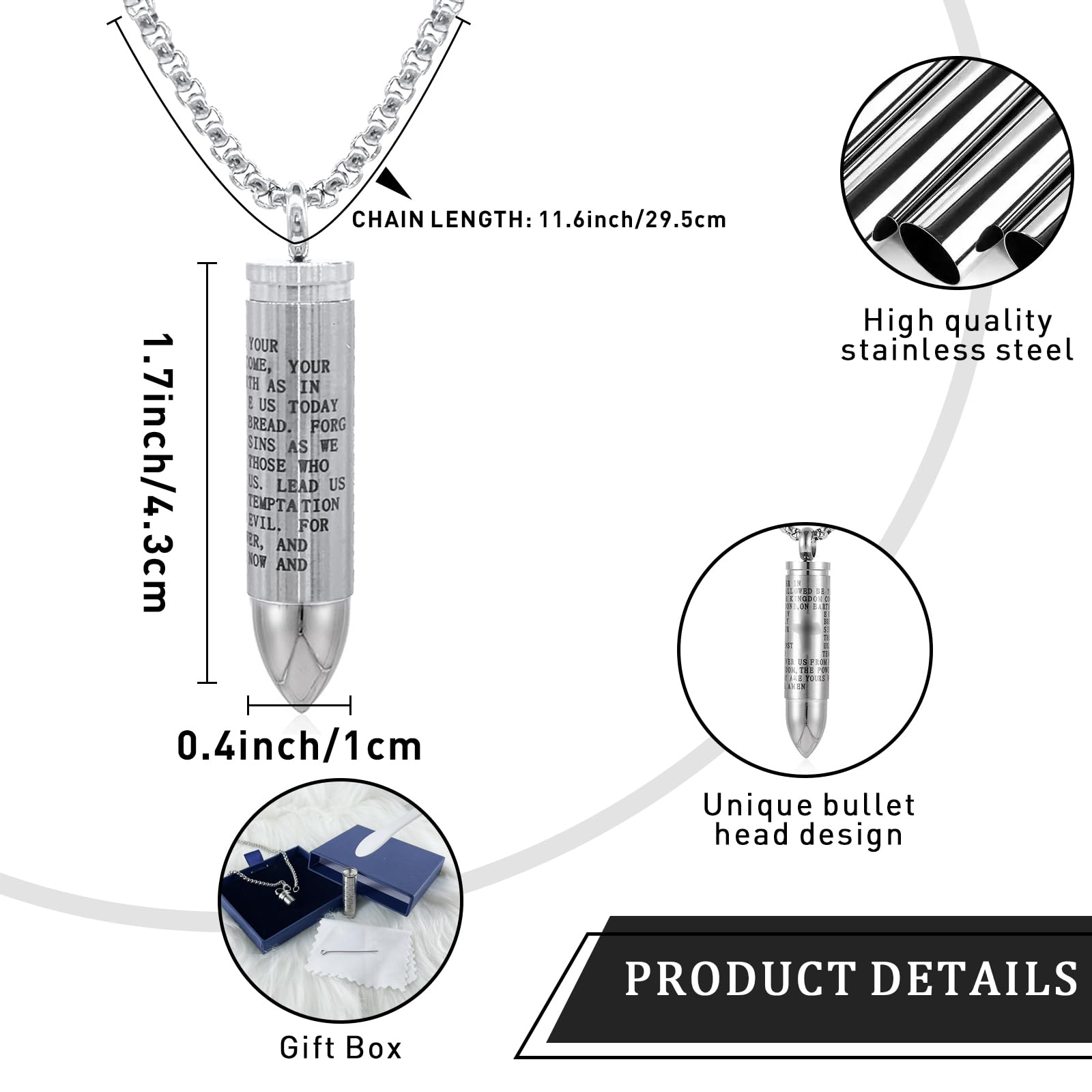 Qppkii Pet Ashes Necklace For Dog/Cat, Bullet Ashes Necklace, Pet Cremation Jewelry For Ashes Urn Necklace With Funnel Kit, Pet