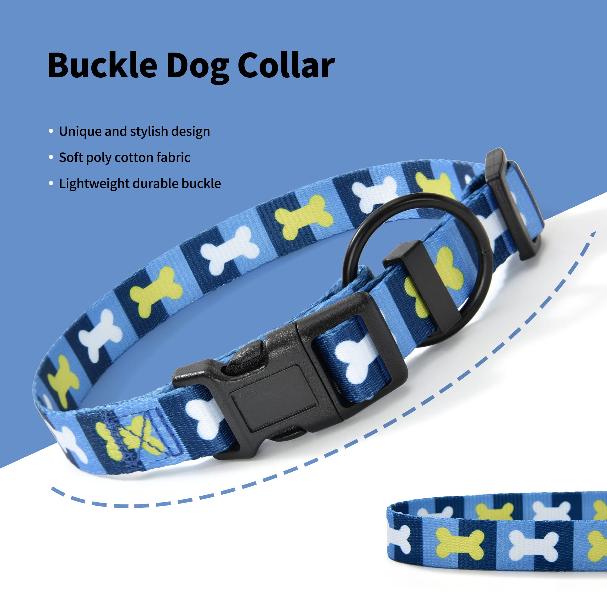 Mile High Life Dog Collar | Nylon Puppy Collars W Cute Patterns | Lightweight Girl Dog Collar | Boy Dog Collar For Small/Medium/Large Dogs (Blue Bone, Large)