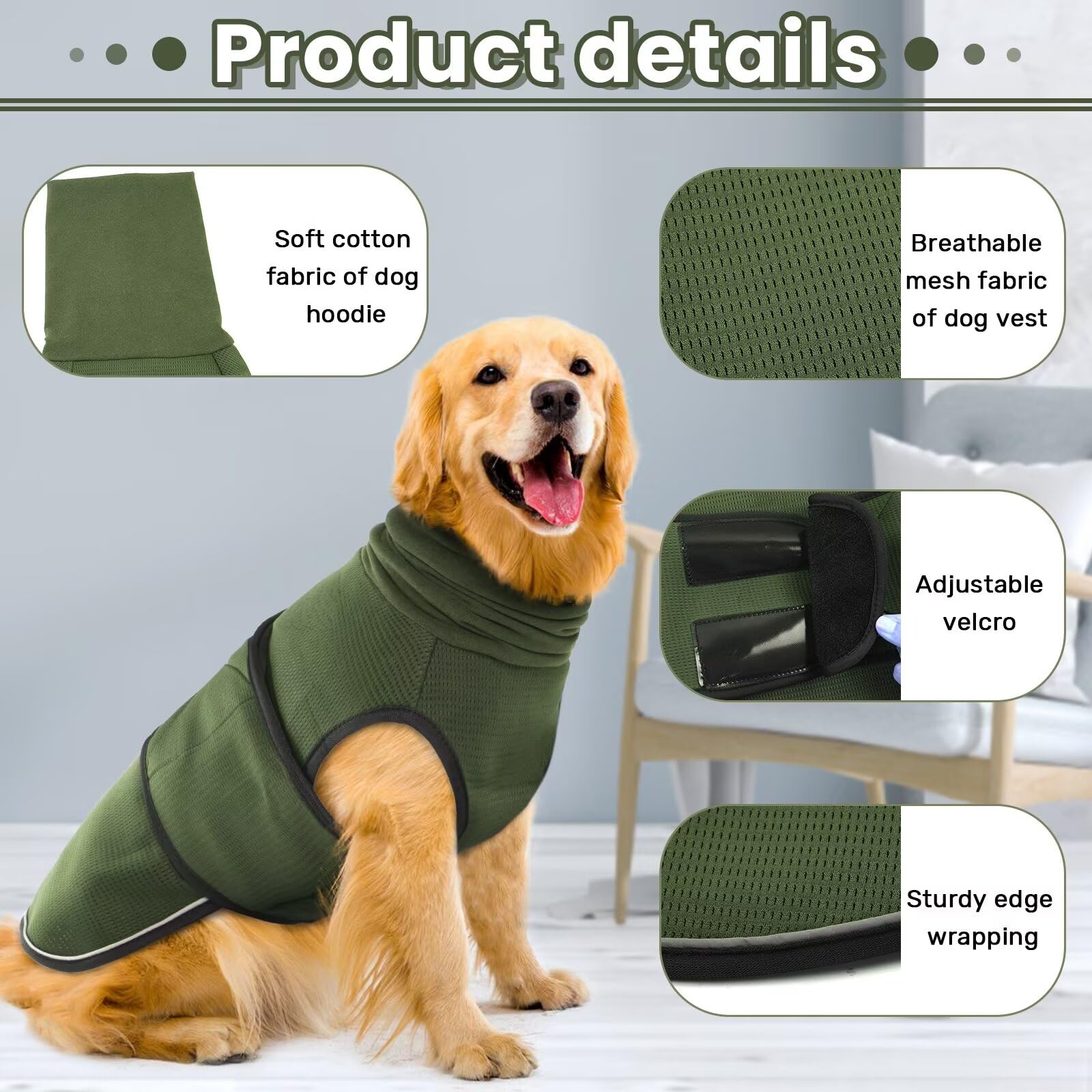 Idomik Dog Anxiety Calming Hoodie,Breathable Dog Anxiety Jacket Vest Coat For Thunderstorms,Fireworks,Vet Visits,Separation,Adju