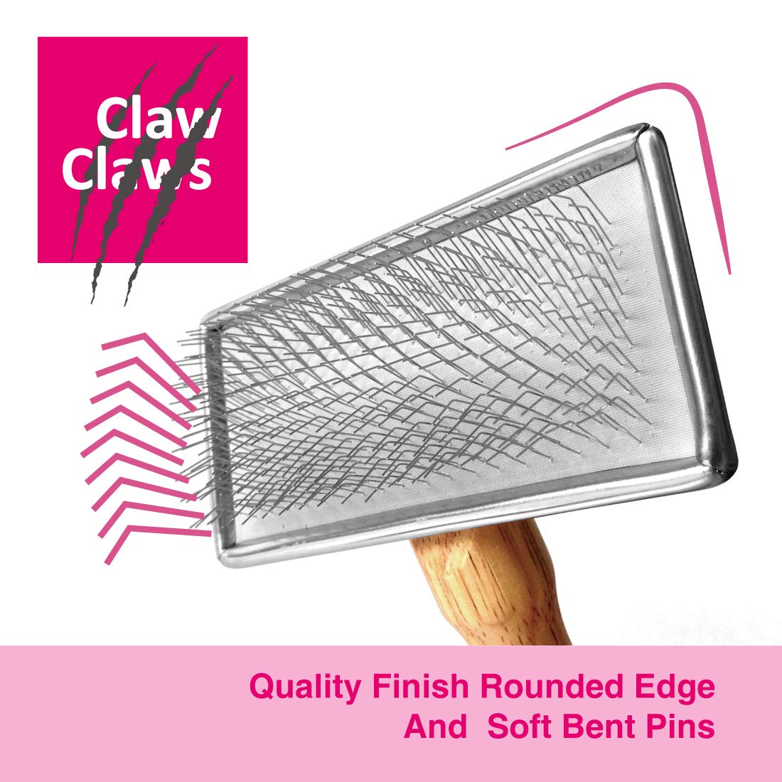 Claw Claws Pet Slicker Brush For Medium Dogs, Wooden Handle With Stainless Steel Soft Pins, Gently Remove Tangled, Loose Undercoat And Mats Hair, Pet Grooming Brush Tool (6.6')