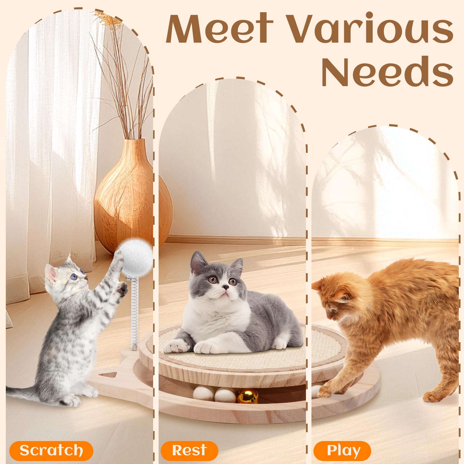 Cat Scratcher Board With Natural Sisal,Interactive Cat Kitten Kitty Toys With Ball Track Spring Ball For Bored Indoor Adult Cats