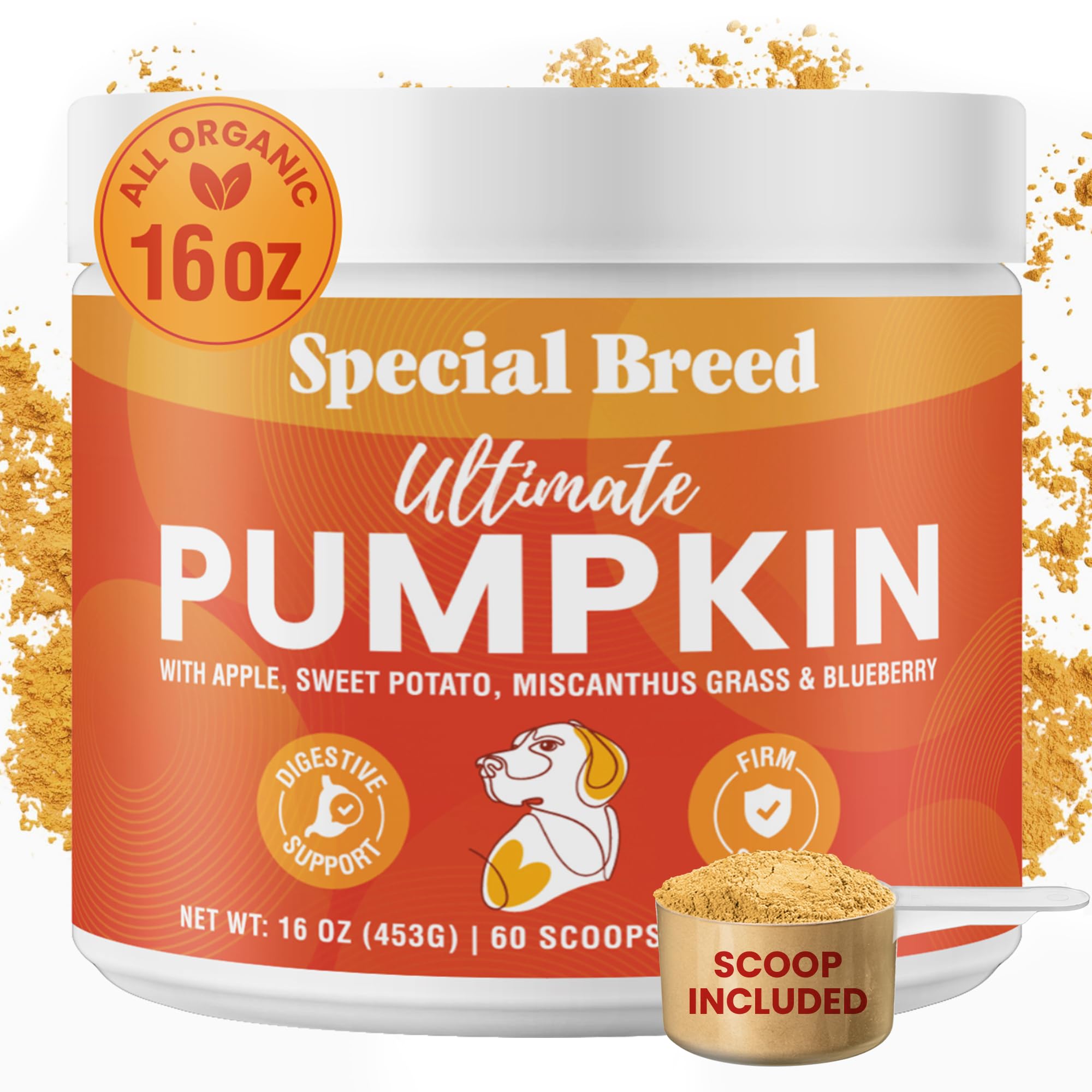Ultimate Pumpkin for Dogs (16 oz) - with Organic Pumpkin, Apple, Sweet Potato, Miscanthus Grass & Blueberry, Digestive Support R