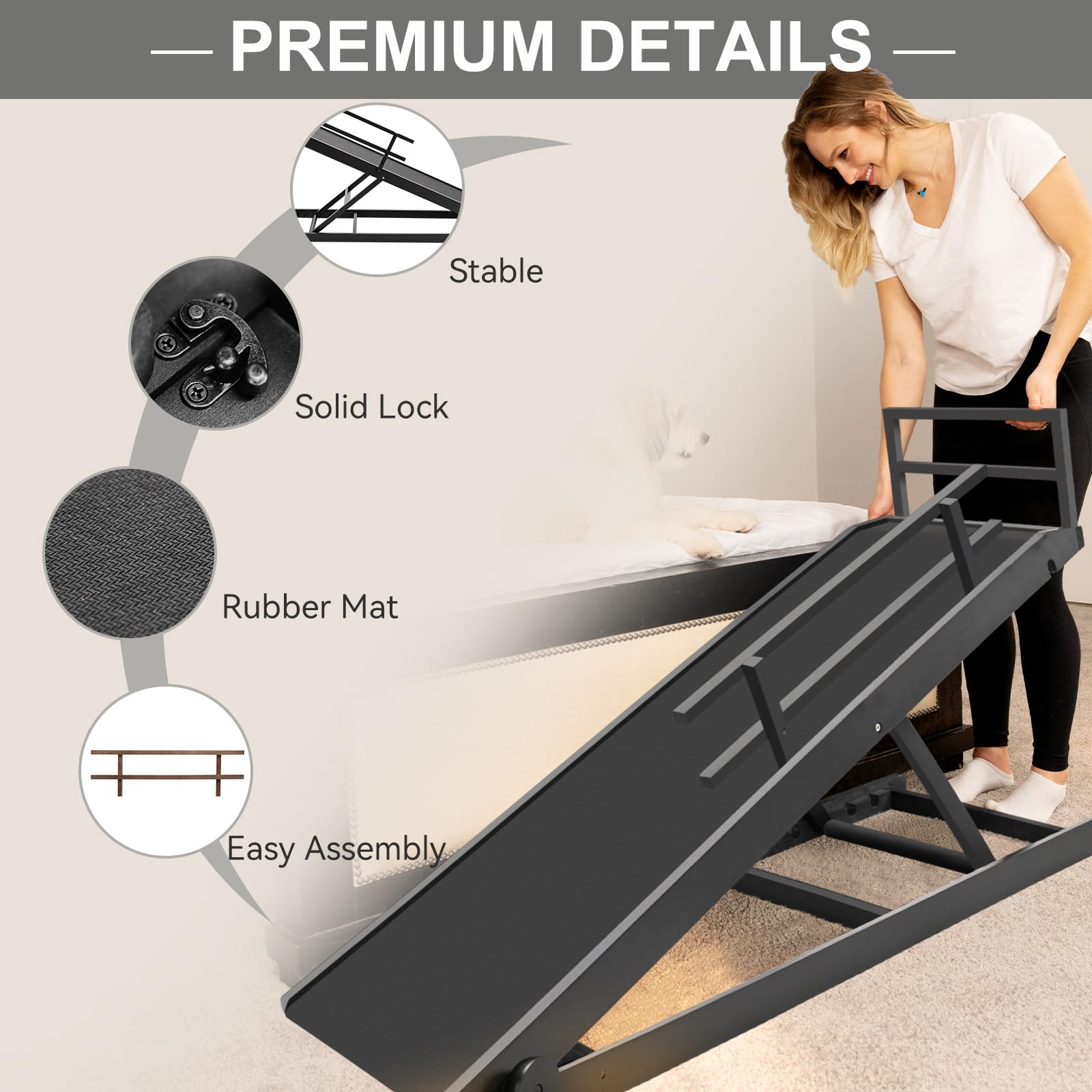 Aboron Antislip Folding Dog Ramp, Adjustable Pet Ramp For Bed/Couch/Car, Rubber Mat With High Traction, Great For Small & Large