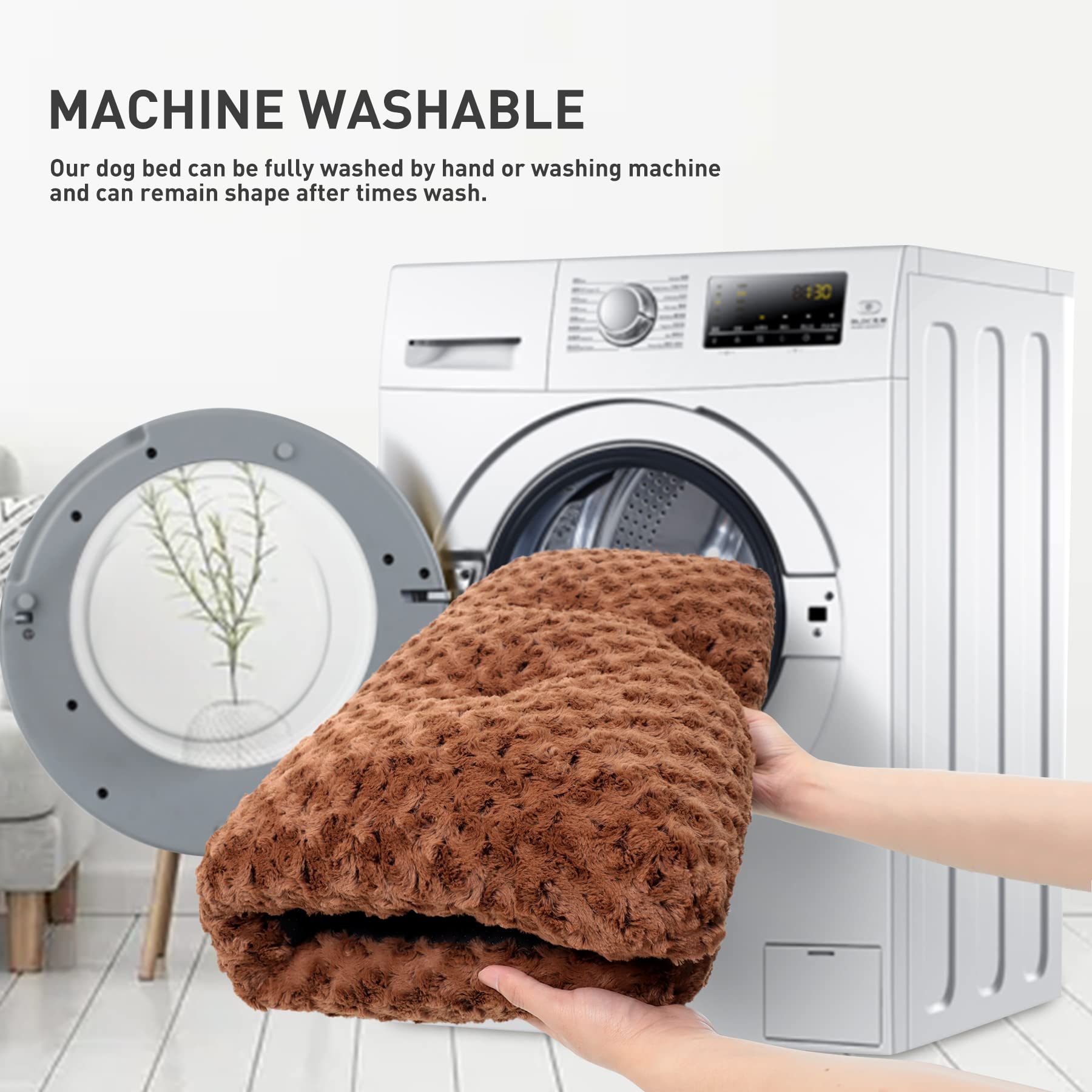 Washable Dog Bed Deluxe Plush Dog Crate Beds Fulffy Comfy Kennel Pad Anti-Slip Pet Sleeping Mat For Large, Jumbo, Medium, Small Dogs Breeds, 21' X 13', Dark Grey