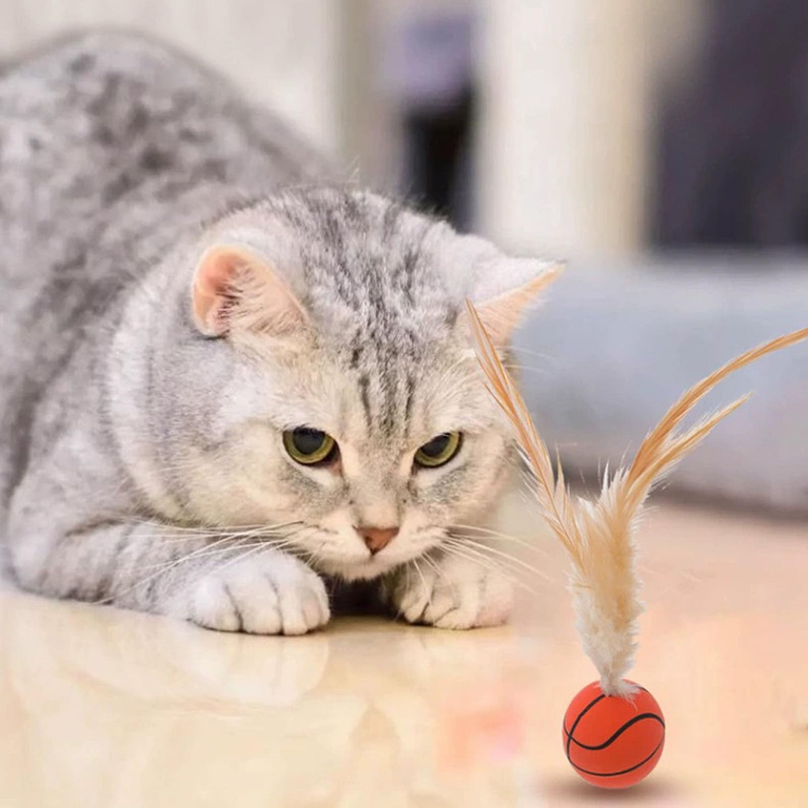 (3Pcs) Interactive Feather Ball Toy Set For Cats, 2025 New Cat Ball With Feather For Indoor, Elastic Interactive Toys For Indoor