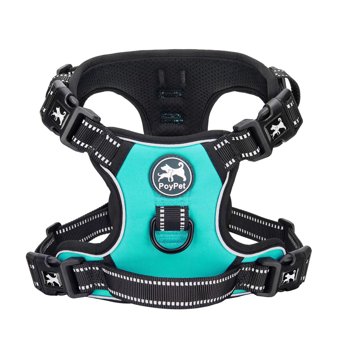 Poypet No Pull Dog Harness With 4 Snap Buckles, Reflective With Front & Back 2 Leash Hooks And An Easy Control Handle [No Need Go Over Dog’S Head](Mint Blue,M)