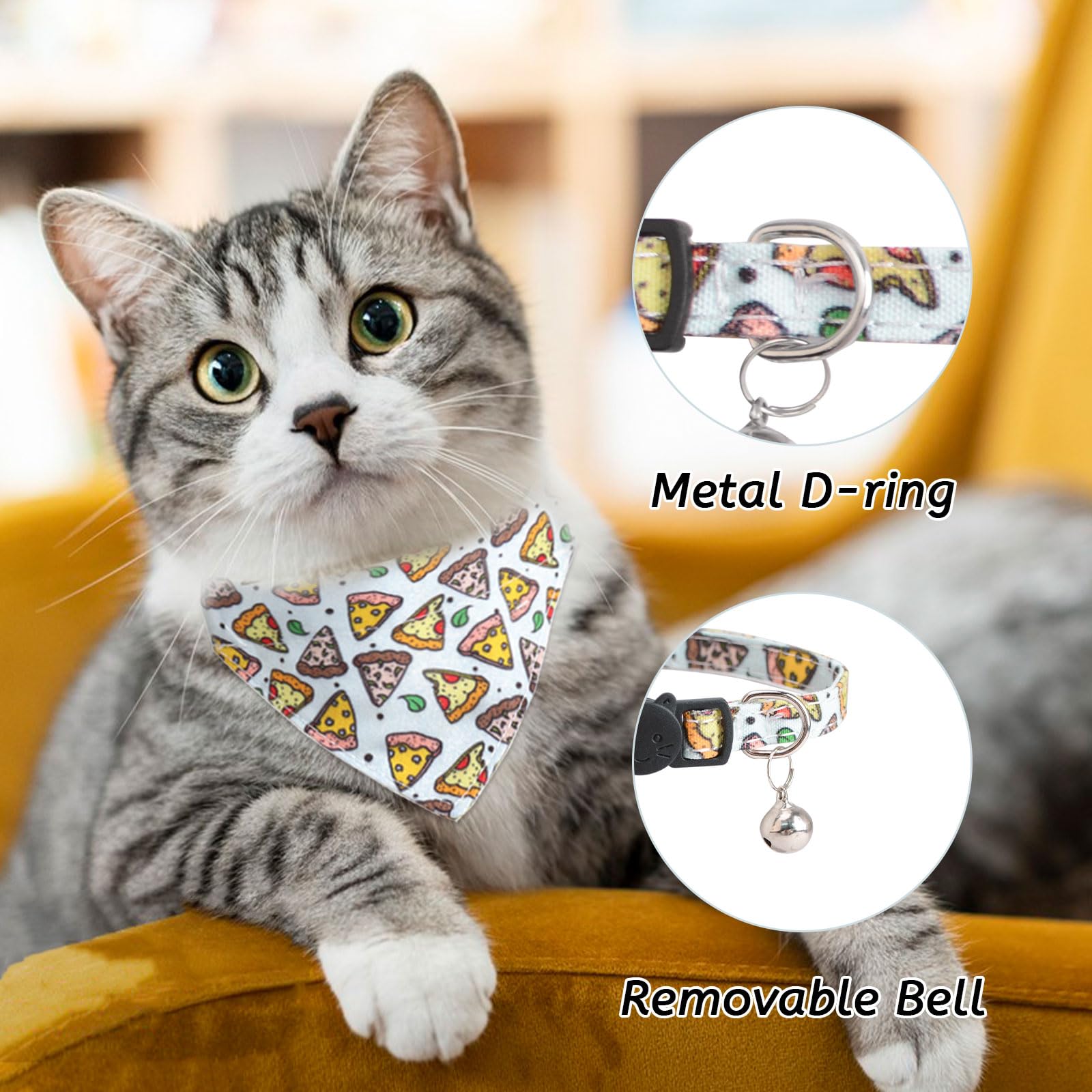 Hacraho Bow Tie Cat Collar Bandana, 2 Pieces Cat Collar Breakaway With Cute Bow Tie And Bell Adjustable Kitten Collar With Remov