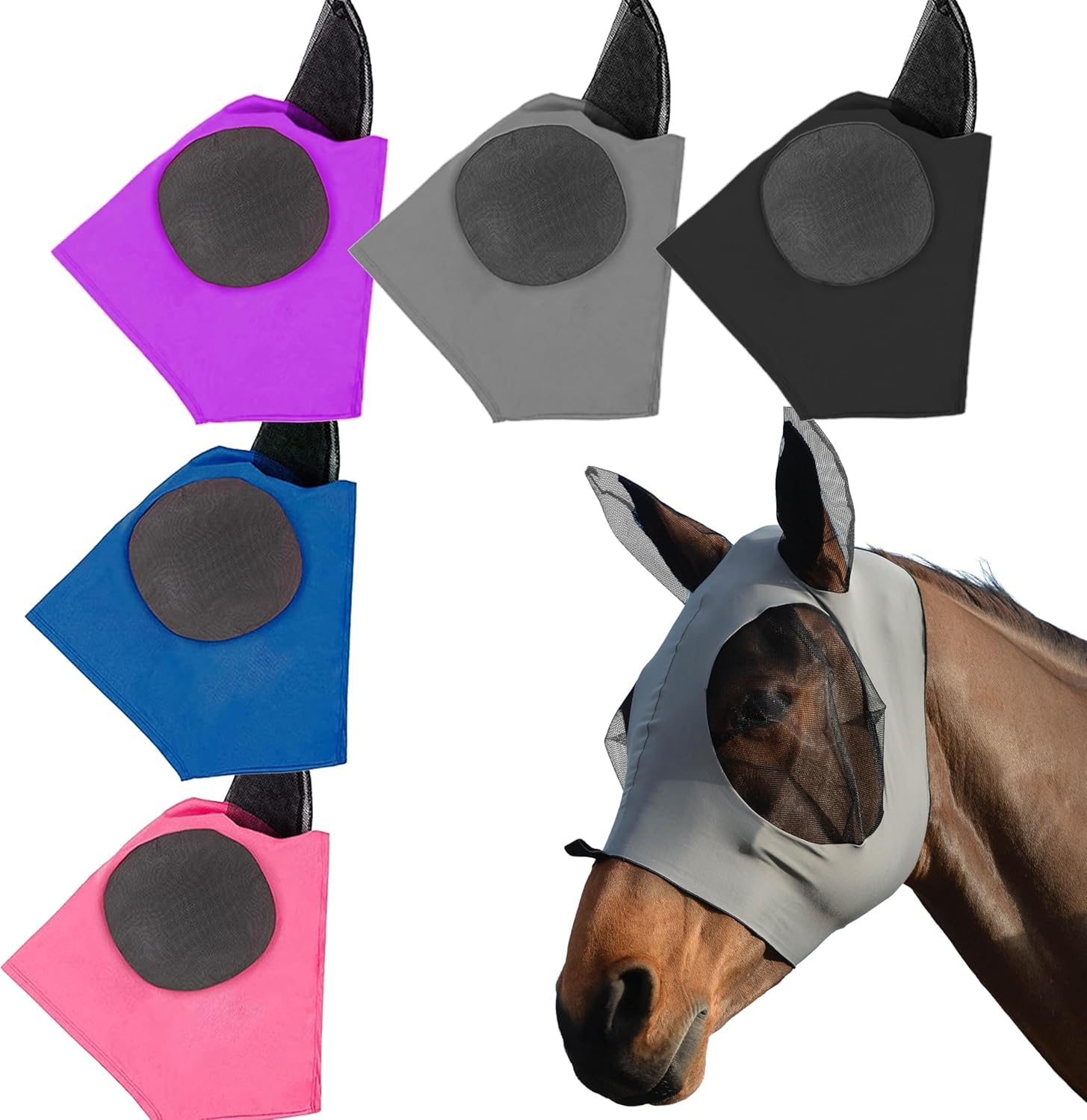1 Pcs Elastic Fly Masks for Horses with Ears(Purple), Comfortable Cashel Mesh Fly Mask Elasticity Breathability UV Protection Ho