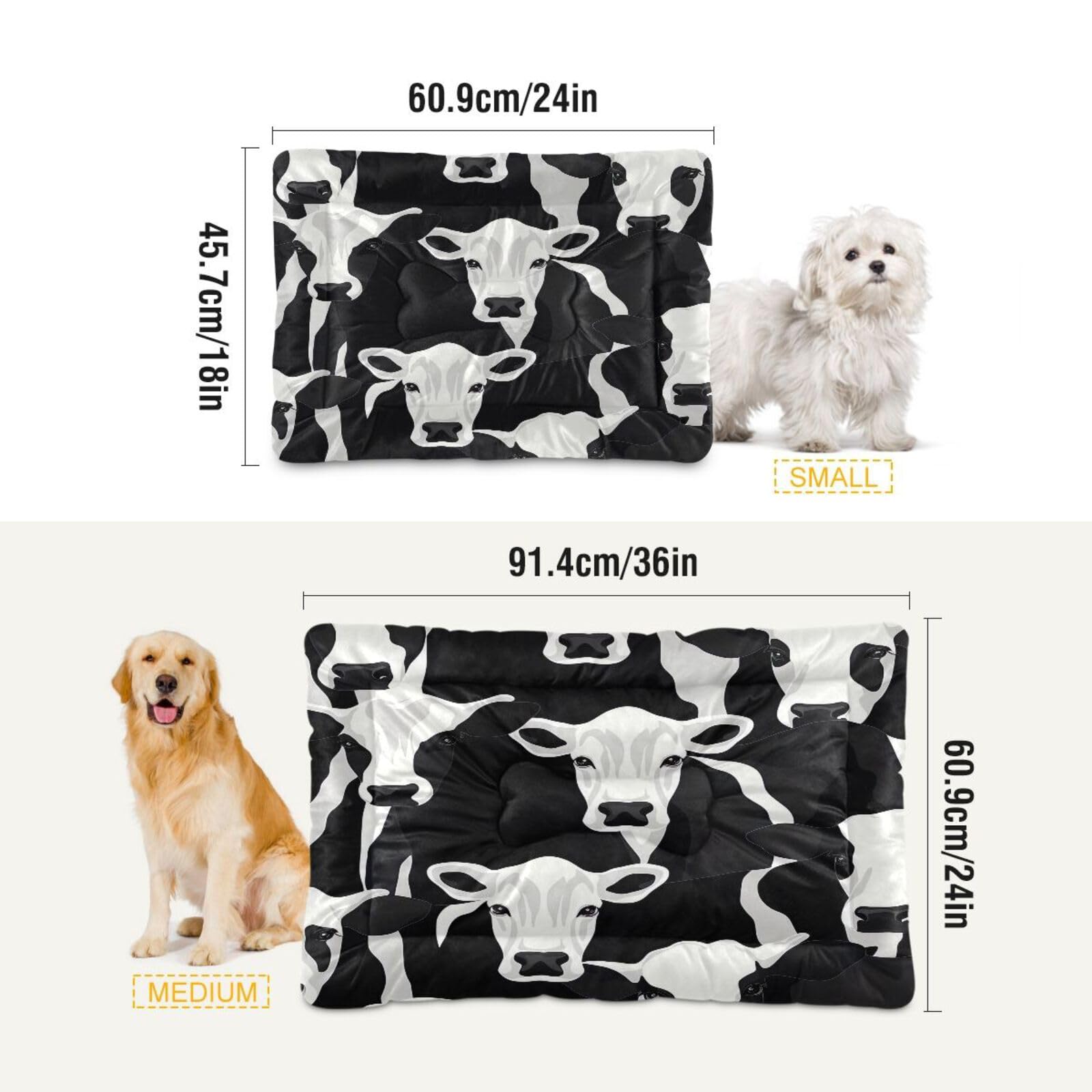 Coikll Cow Print Pet Bed Pad Soft Dog Bed Mat With Anti-Slip Bottom, Machine Washable Crate Pad Mattress For Dog Sleeping- 36 *
