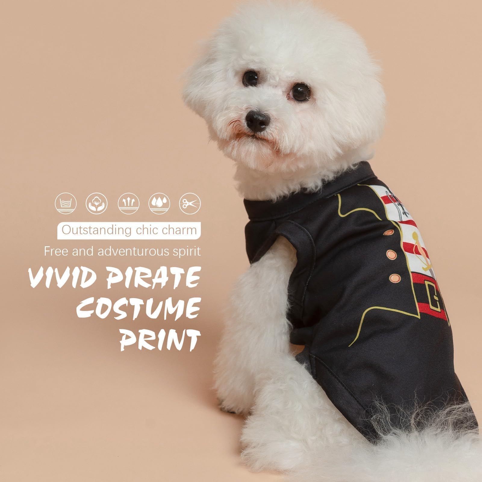 Bingpet Pirate Dog Costume Shirt - Lightweight Sleeveless Tank Top, Soft Breathable Sweatshirt(Chest Girth 16In)