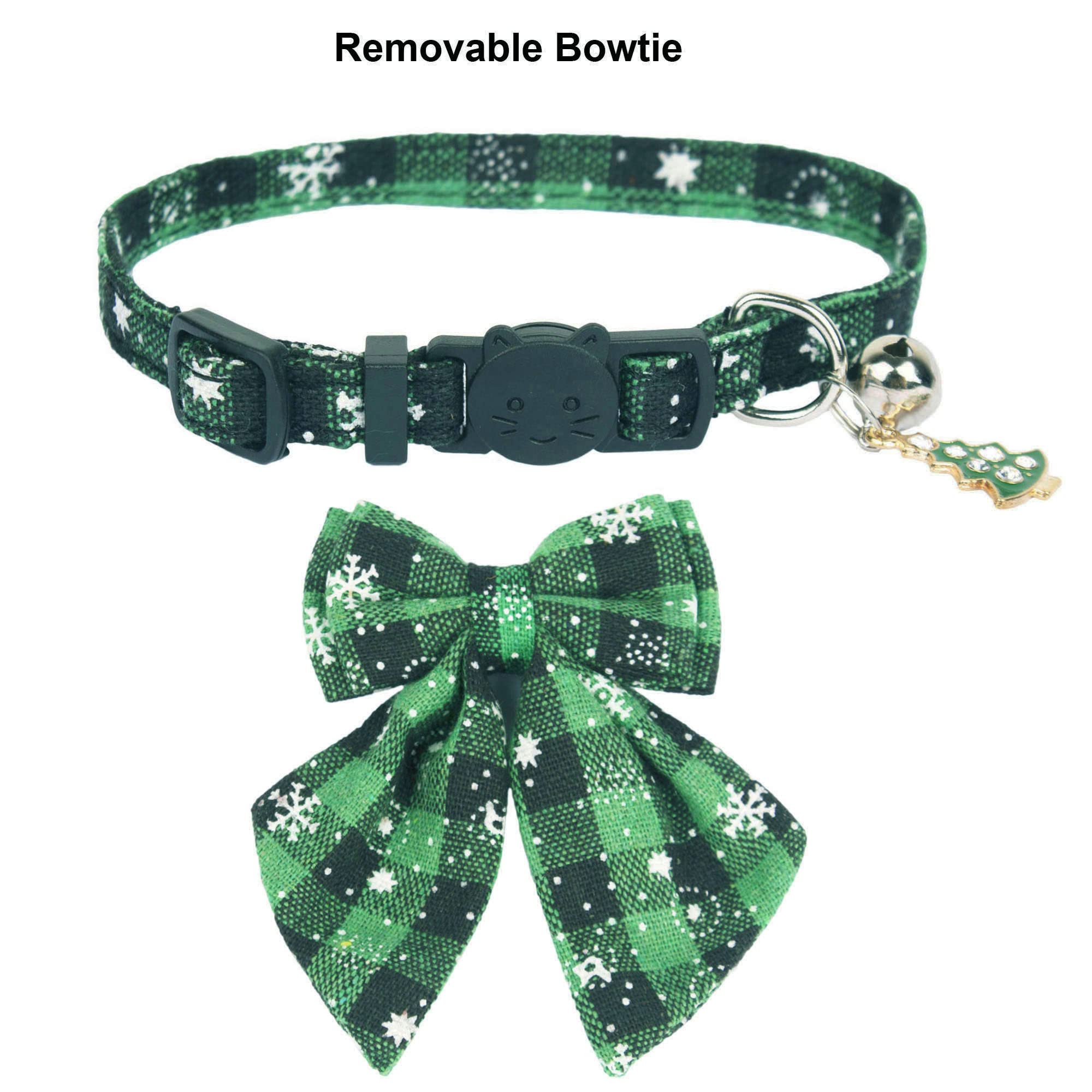 Adoggygo Christmas Cat Collars Breakaway With Stylish Bow, 2 Pack Red Green Plaid With Snowflake Christmas Kitten Collar With Bell, Removable Bowtie Cat Christmas Collar For Cats (7.5'- 10.5', Bow-2)