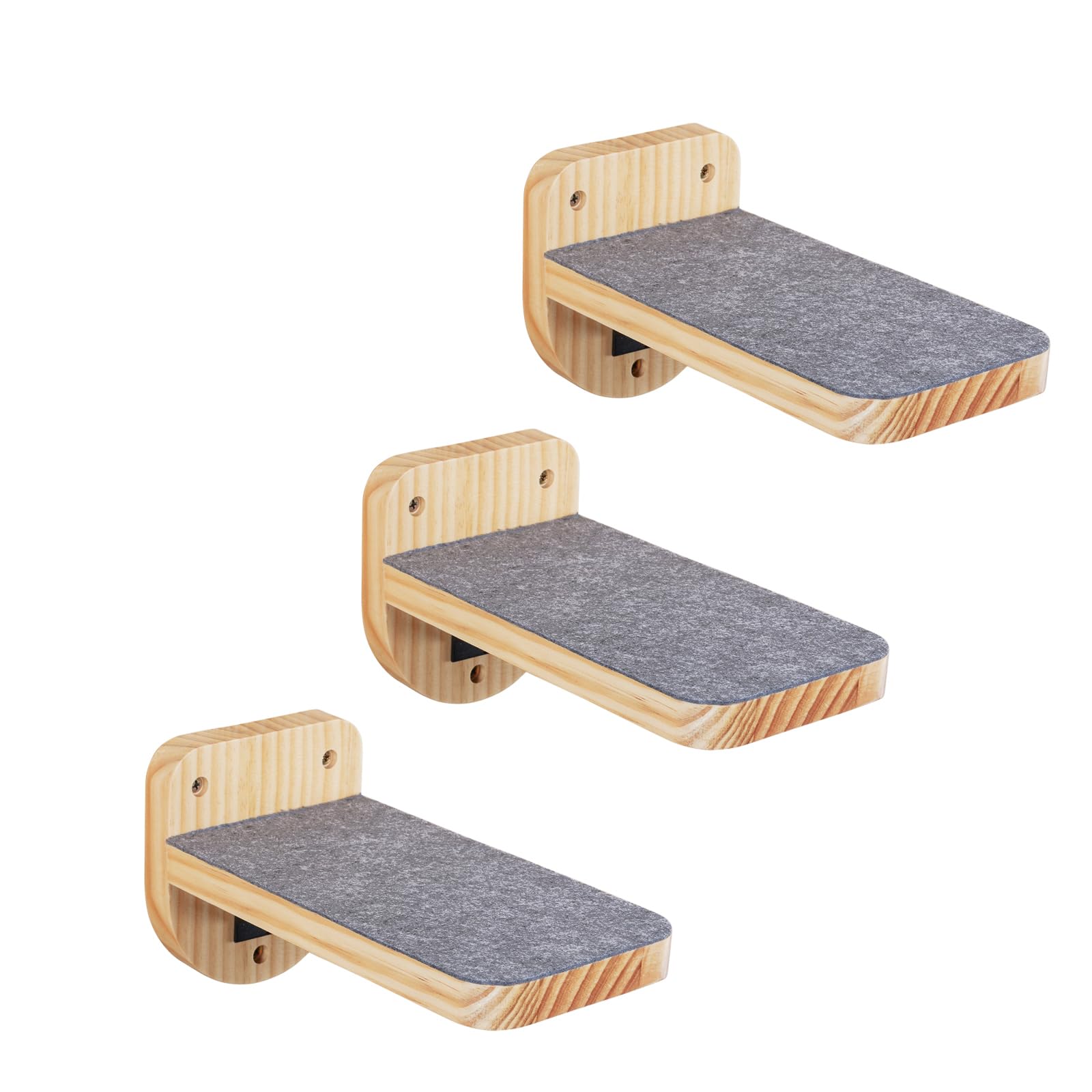 ESPETS Set of 3 Natural Wood Cat Wall Floating Steps Ladder Stairs- Wall Mounted Wooden Cat Furnitures Climbing Shelves and Perc