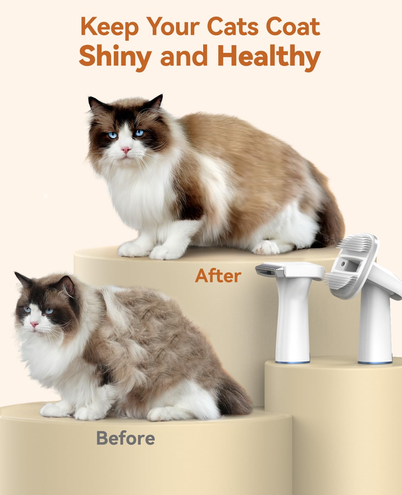 Oneisall Cat Hair Vacuum, Low-Noise Pet Vacuum Grooming Kit With Brush & Clippers For Hair Shedding Trimming Grooming, 6 In 1 Ca