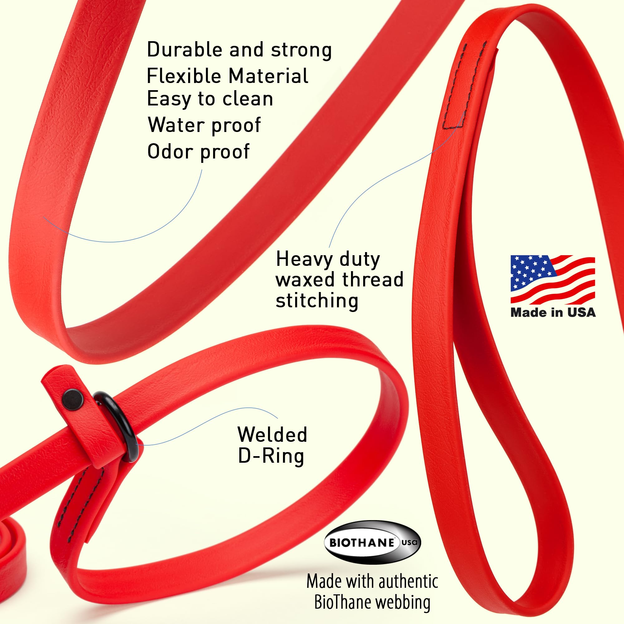 Dogline Biothane Slip Dog Leash - for Small, Medium and Large Dogs - Odor Free Slip Lead, Heavy Duty and Durable Material Kennel