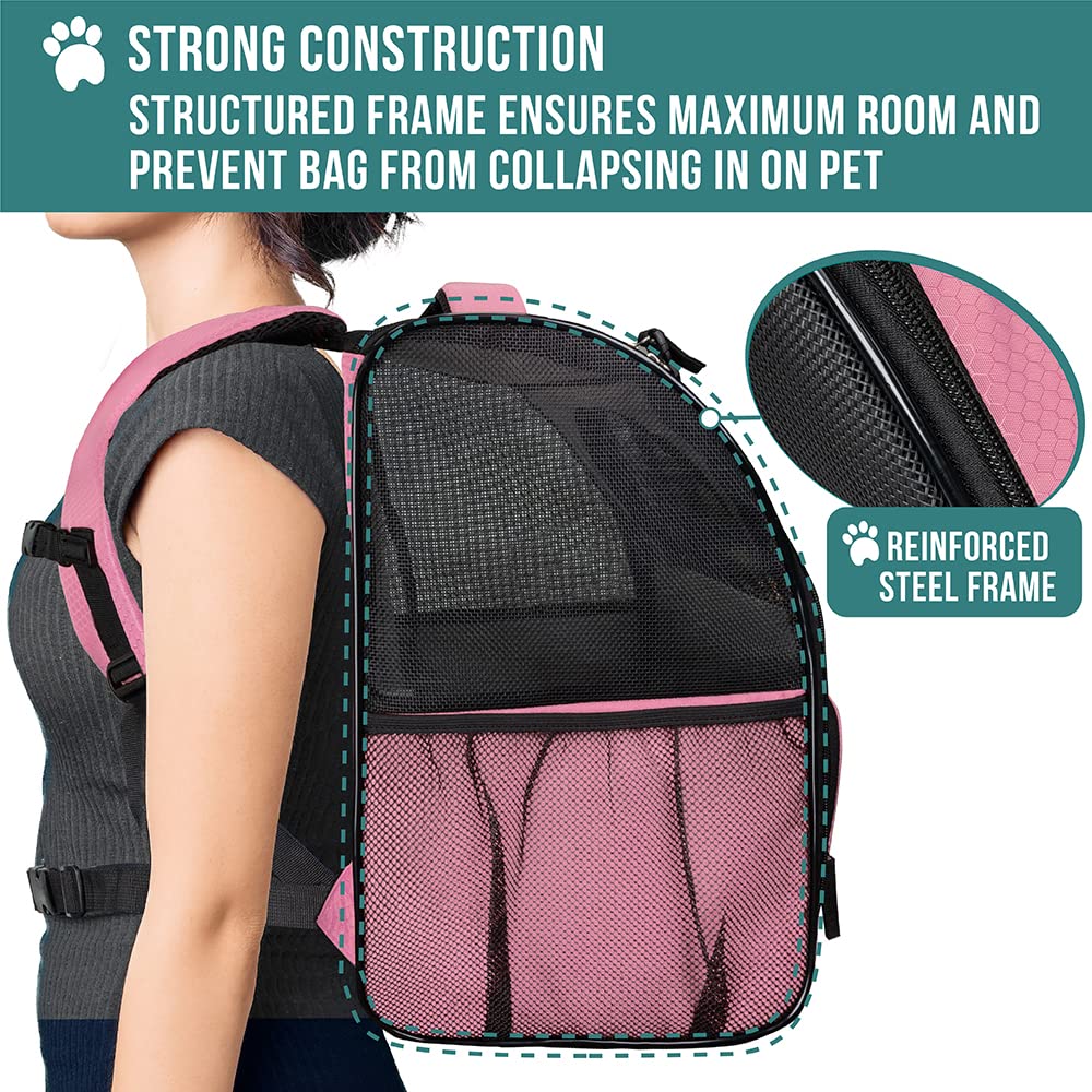 Petami Dog Backpack Carrier For Small Large Cat, Pet, Puppy, Ventilated Pet Hiking Backpack Travel Bag, Airline Approved Cat Backpack Carrier, Camping Biking Dog Bag Up To 18Lbs Pet, Pink
