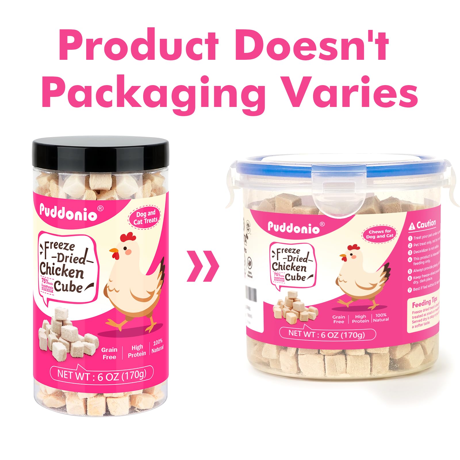 Puddonio Freeze Dried Cats & Dogs Raw Treats, All Natural Single Ingredient Chicken Breast, High Protein Healthy Pet Training Tr