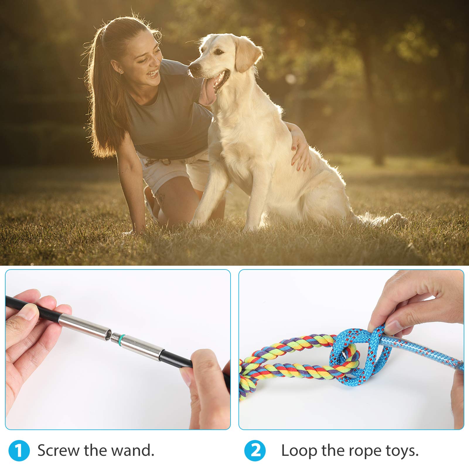DIBBATU Flirt Pole for Dogs - Interactive Chase & Tug Toy for Large, Medium, & Small Dogs - Outdoor Exercise & Training Tool