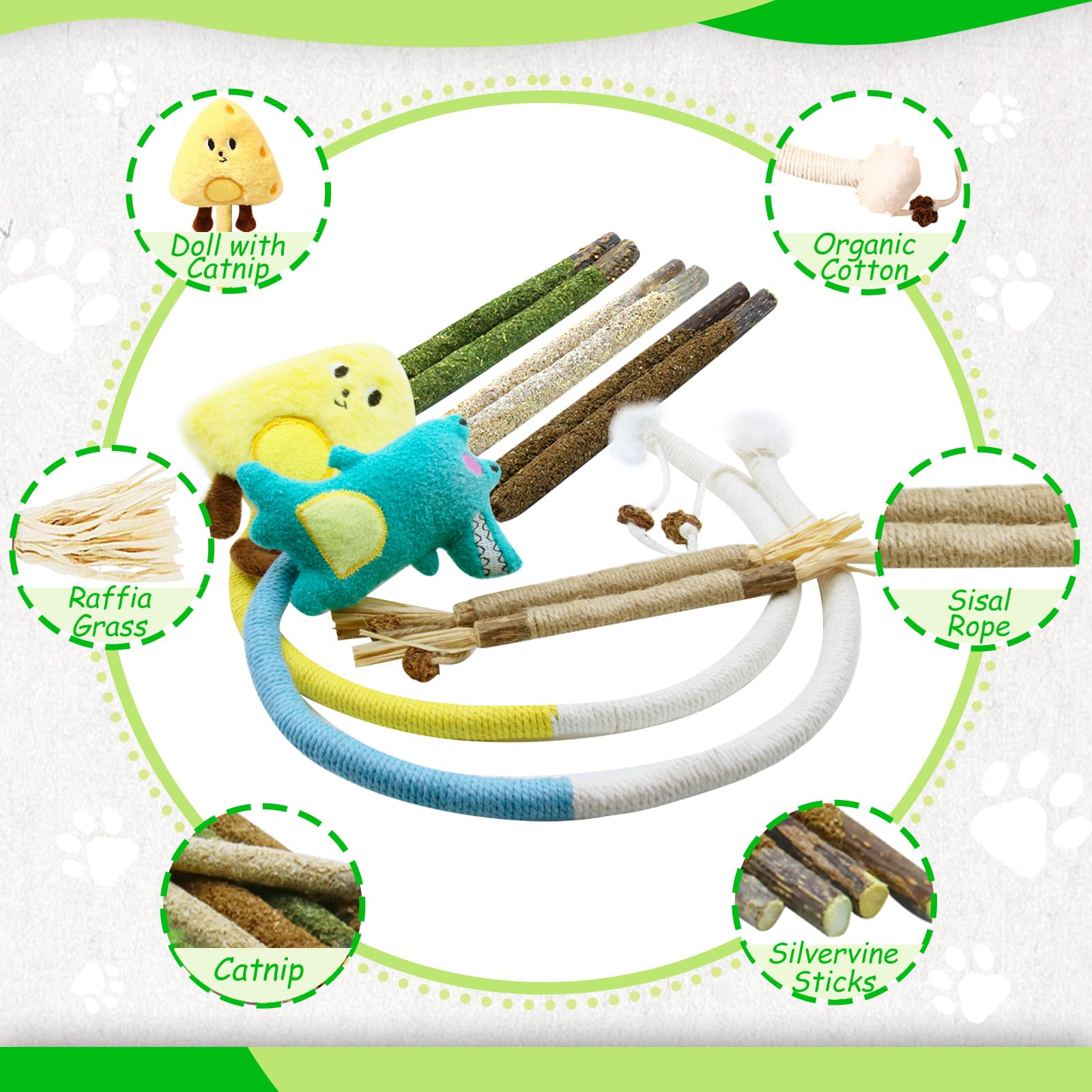 ZENGABIA Catnip Toys for Cats, Kitten Chew Toys Silvervine Sticks for Indoor Cats Teeth Cleaning 10 Pack, Interactive Treat Dent