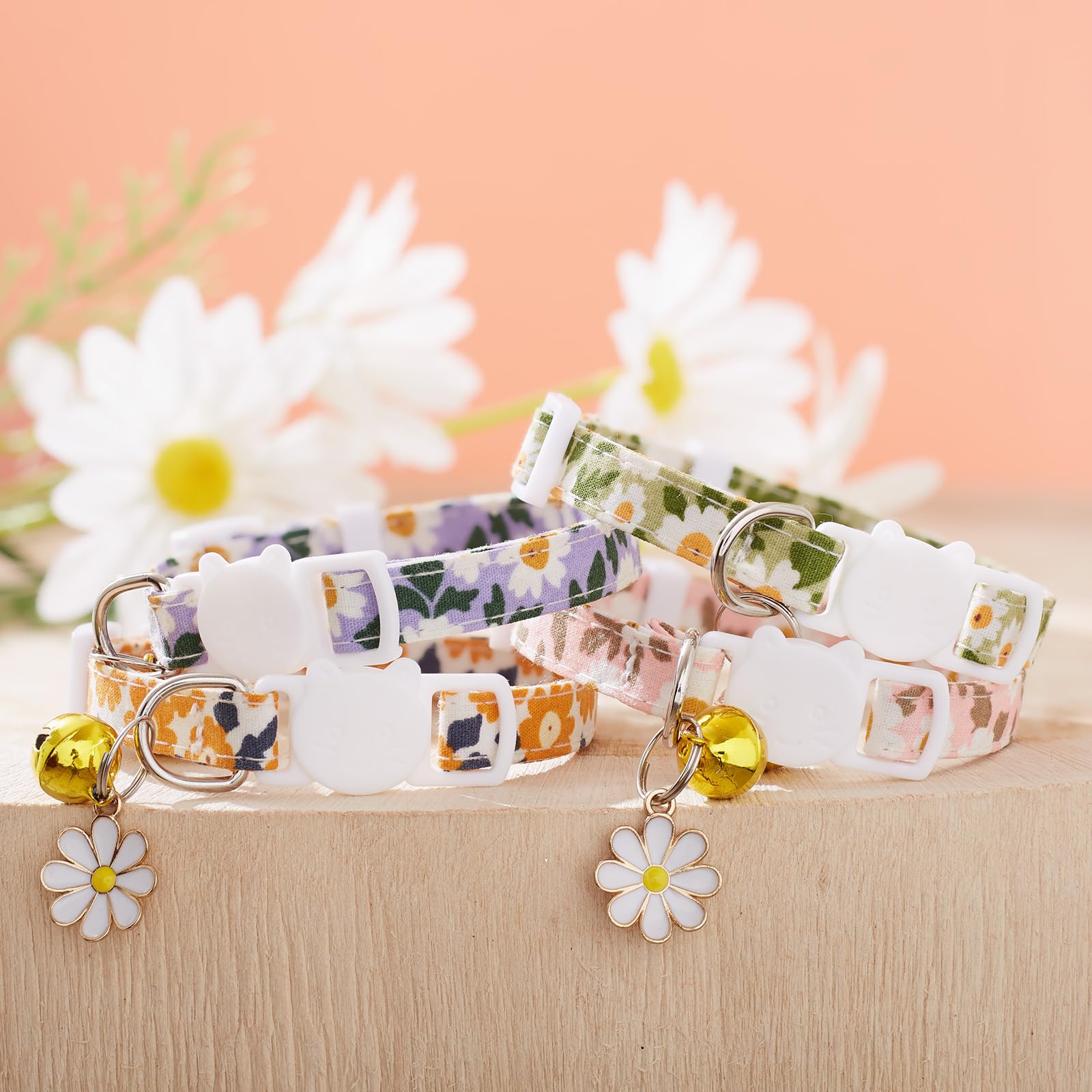 Lafayi 4 Pack Cotton Breakaway Cat Collar With Bell & Flowers Pendant,Cute Pet Kitten Collar For Girl Boy Cats,Pet Supplies,Stuf