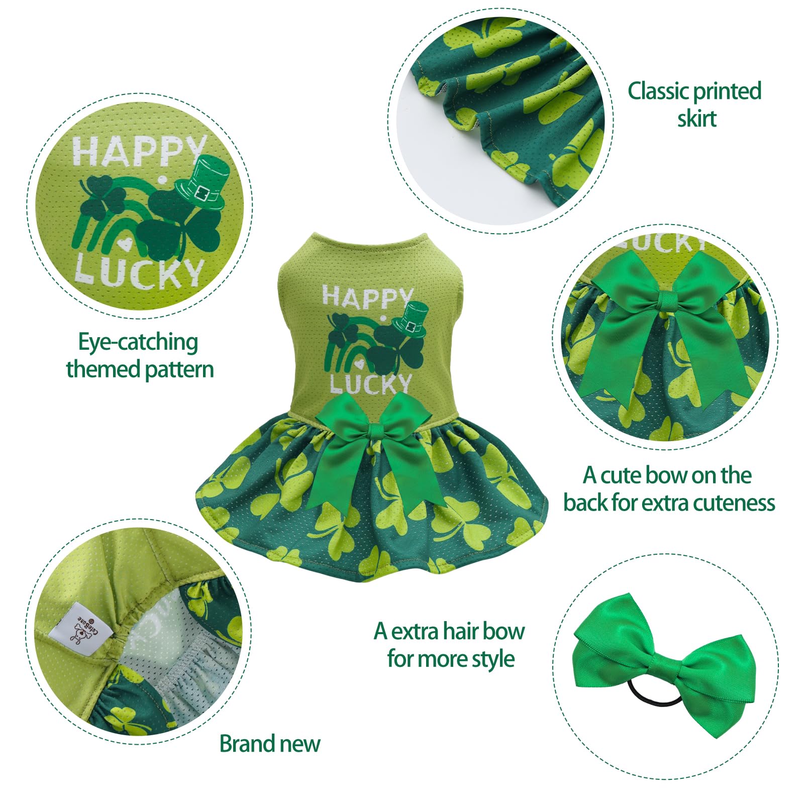 Cutebone Dog Mesh Dress St.Patrick'S Day Puppy Sundress Pet Outfit Summer Fashion For Small Dogs Girl Cat Clothes Bf42Xs-D