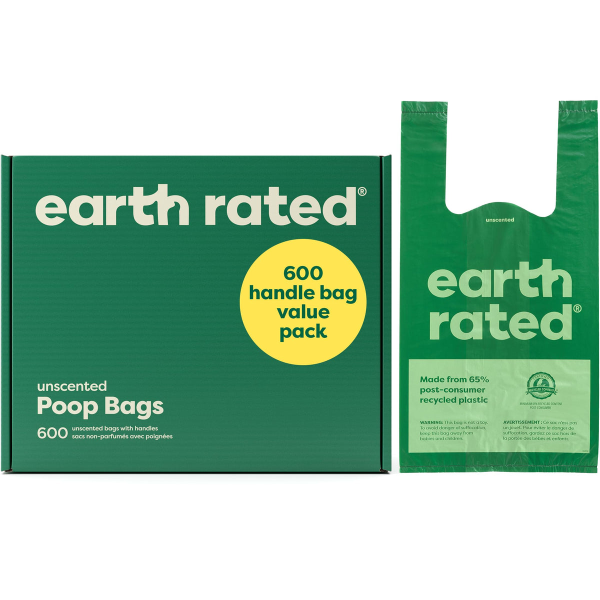 Earth Rated Dog Poop Bags With Handles Value Pack, Easy Tie And Guaranteed Leakproof, Unscented, 600 Handle Bags