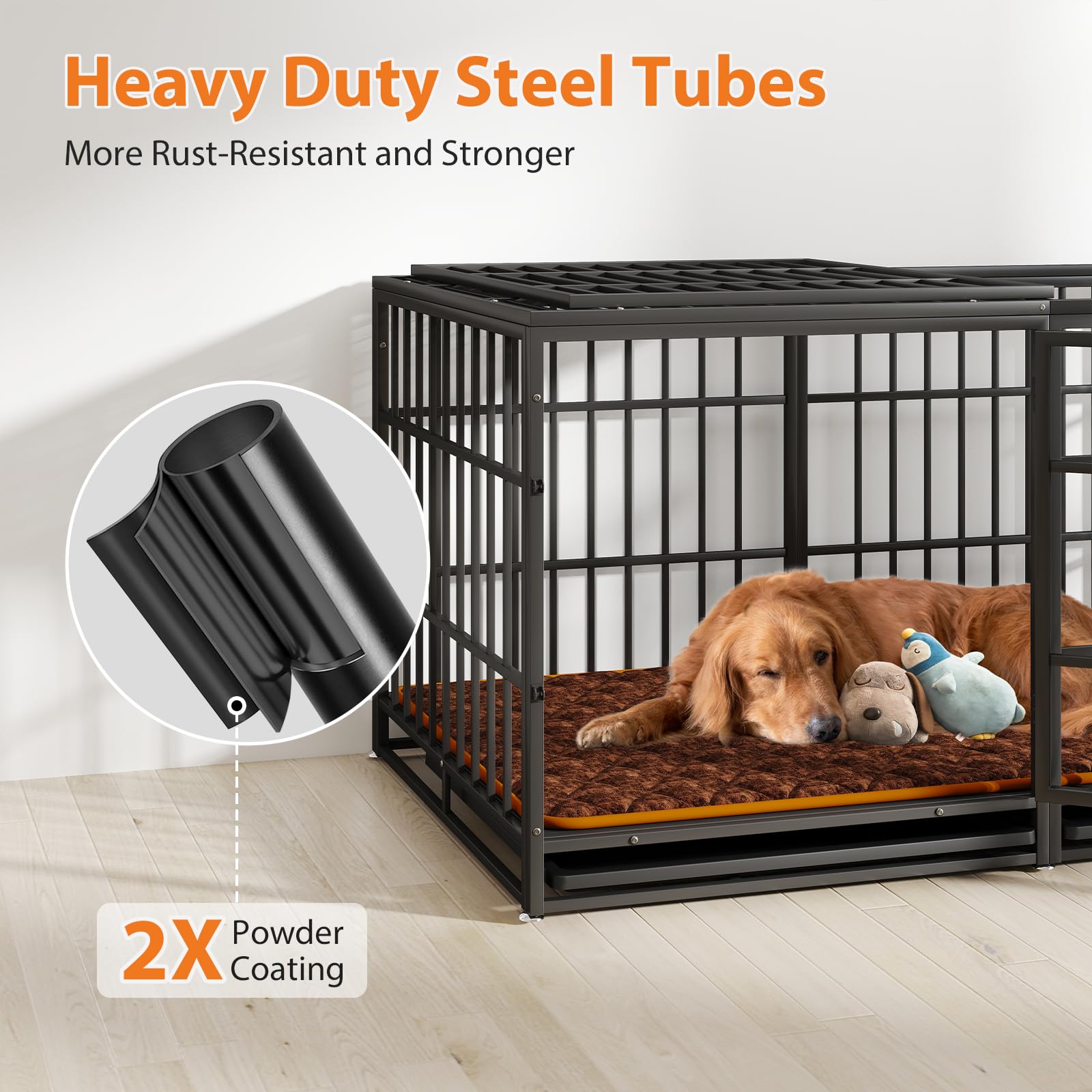 Rovibek Heavy Duty 61 Inch Steel Dog Crate, Escape Proof, Indestructible, Black, Model RXZER17