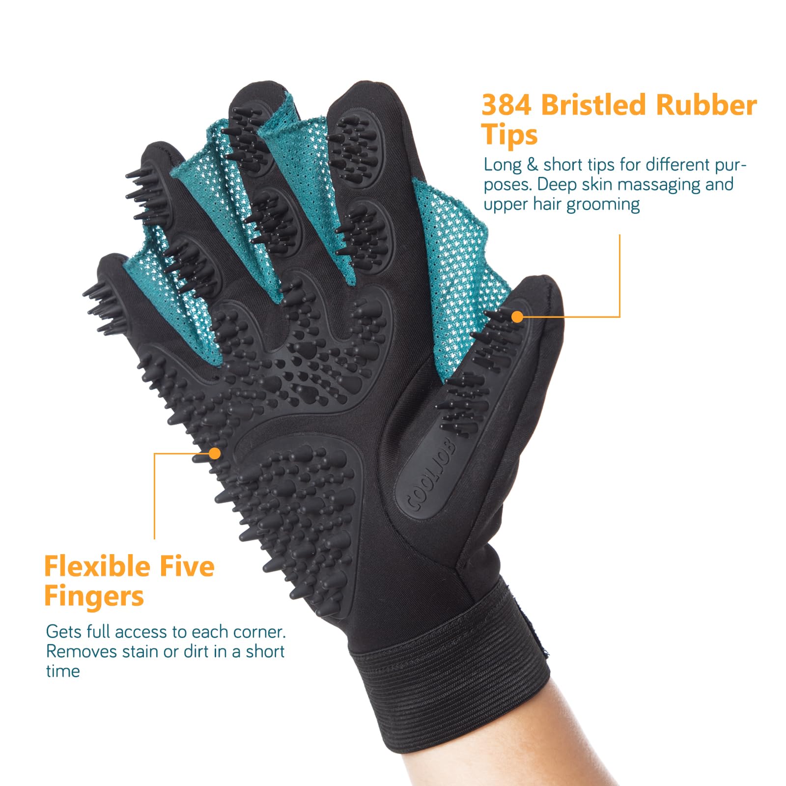COOLJOB Patented Pet Grooming Gloves with Web, Reusable Washable Cleaning Brush Massage Hair Remover for Short Long Haired Dog C