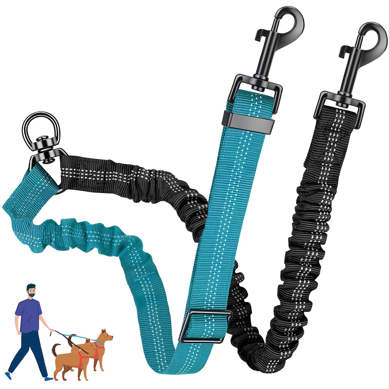 Akeishe Double Dog Leash For Two Dogs - 2-In-1 Upgraded Double Leash For Two Dogs With Adjustable Strap & Shock Absorbing Bungee