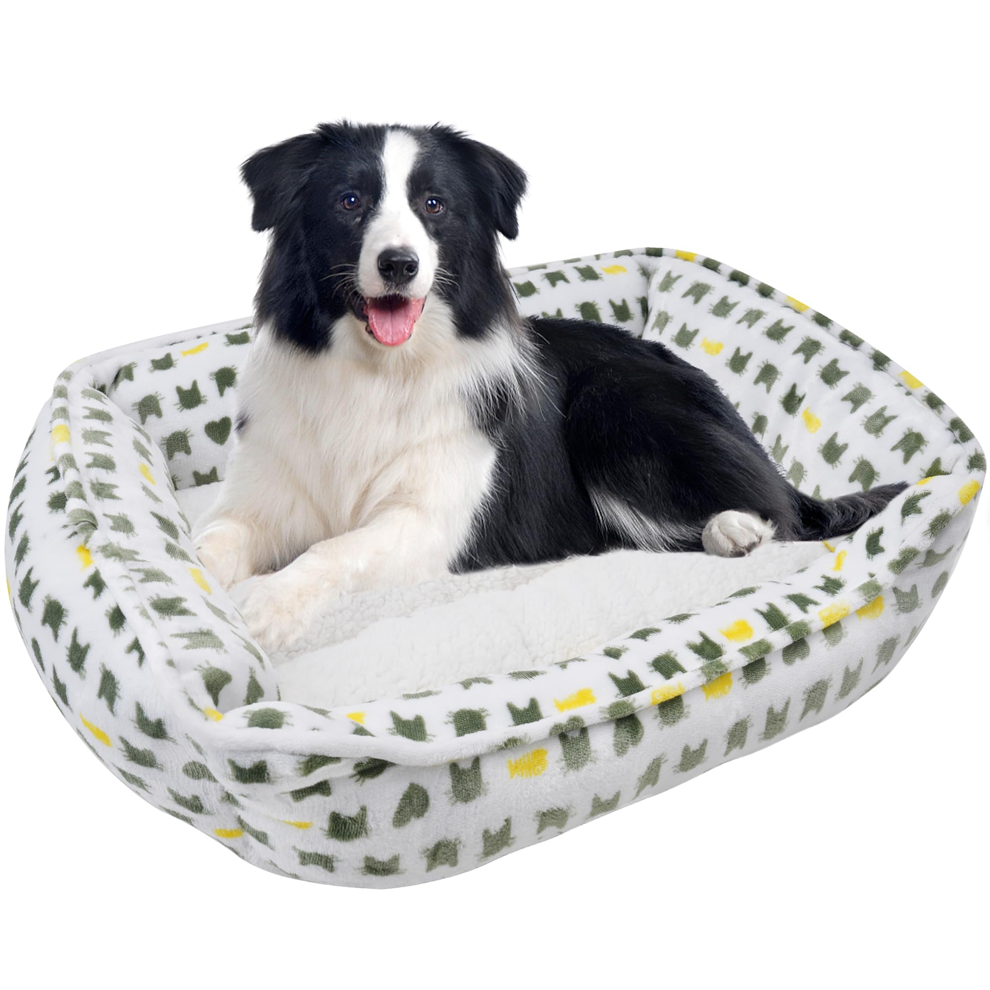 Aiwikide Dog Sofa Bed, Anti-Anxiety Bed For Dog, Rectangle Washable Bed With White Mattress, Large 