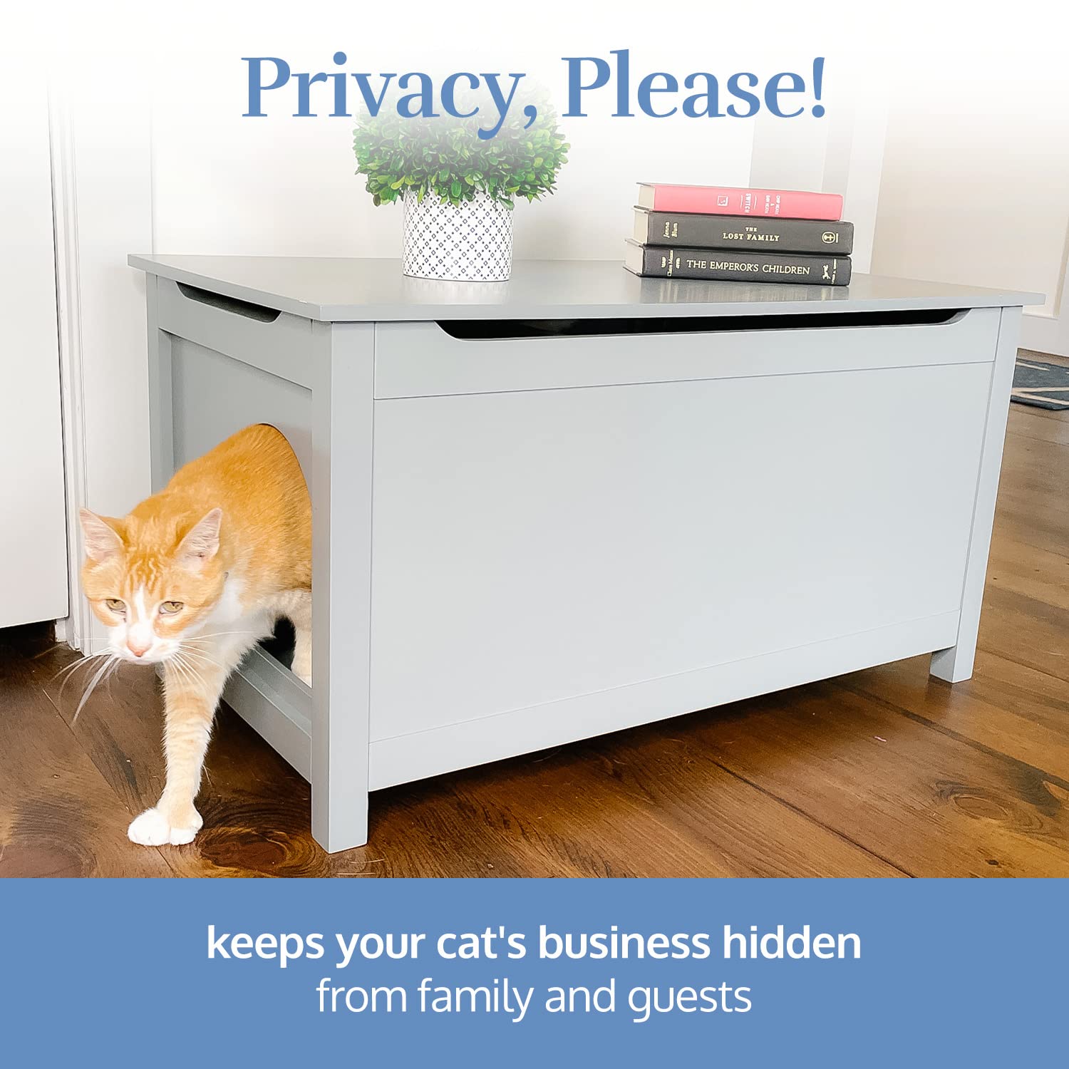 Parker Designer Catbox Cat Litter Box Enclosure, Hidden, Dog-Proof Pet Furniture With Cover, Elegant, Covered, Odor Contained For Large Cats, Cat Litter Box Furniture With Lid, Cat Litter Boxes, Oak