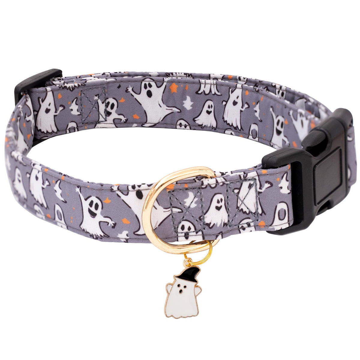 Faygarsle Gray Dog Collar With Ghosts Pattern Fall Autumn Halloween Cute Dog Collar For Small Medium Large Dogs Seasonal Pet Collar For Male Female Puppy Boy Girl Collar Para Perros S