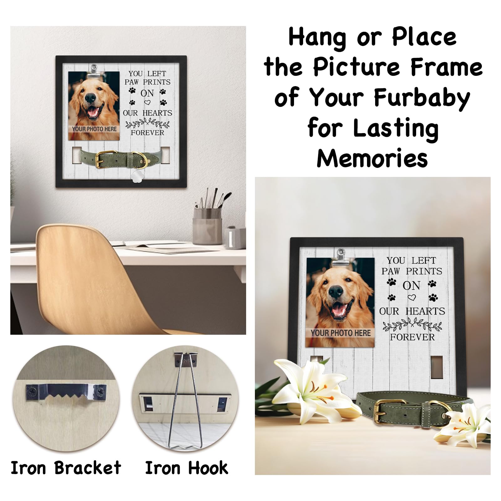 PUREFLY Pet Loss Gift - Memorial Frame for Dog/Cat, "You Left Paw Prints" Sympathy Keepsake