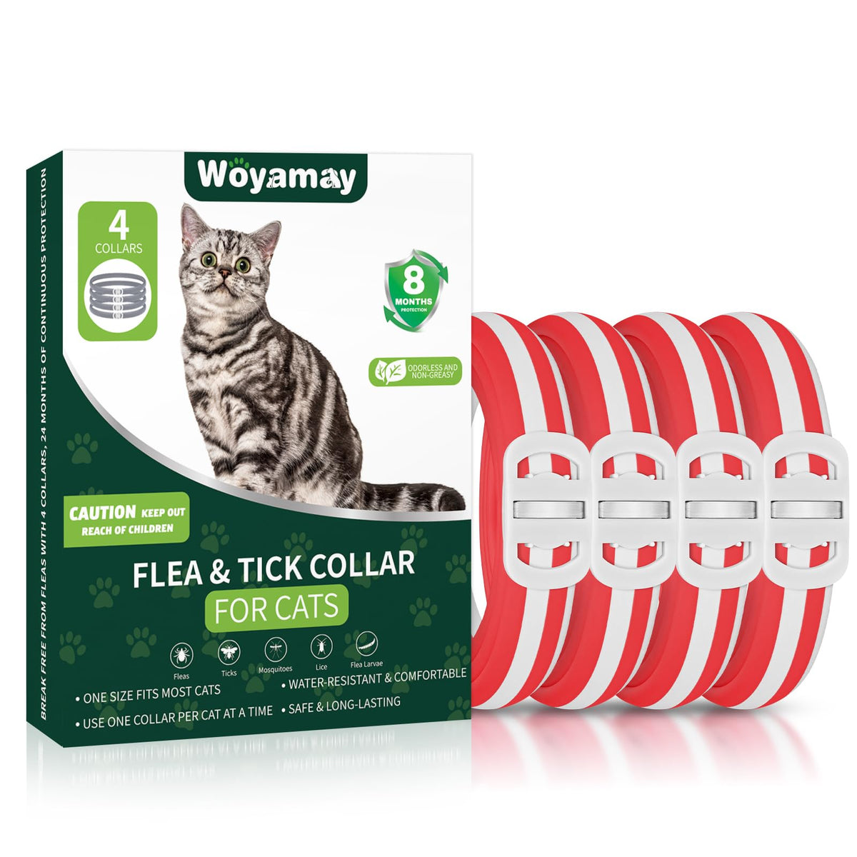 Woyamay 4 Pack Flea Collar For Cats, 32 Months Flea And Tick Prevention For Cats Collar, Cat Flea And Tick Treatment, Waterproof