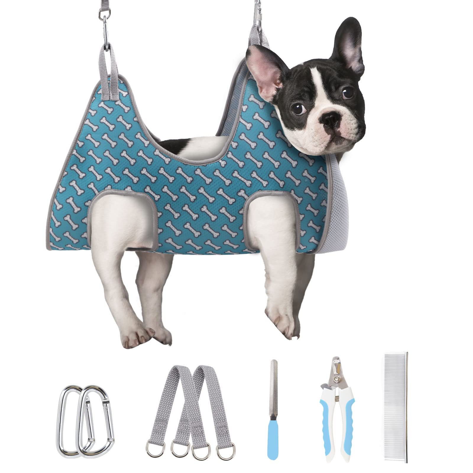 Supet Dog Grooming Hammock Harness For Cats Dogs, Relaxation Pet Restraint & Small Animal Leashes Sling Helper Nail Trimming Clipping, S( Legs Spacing:7-10.2' /) , Coral Blue