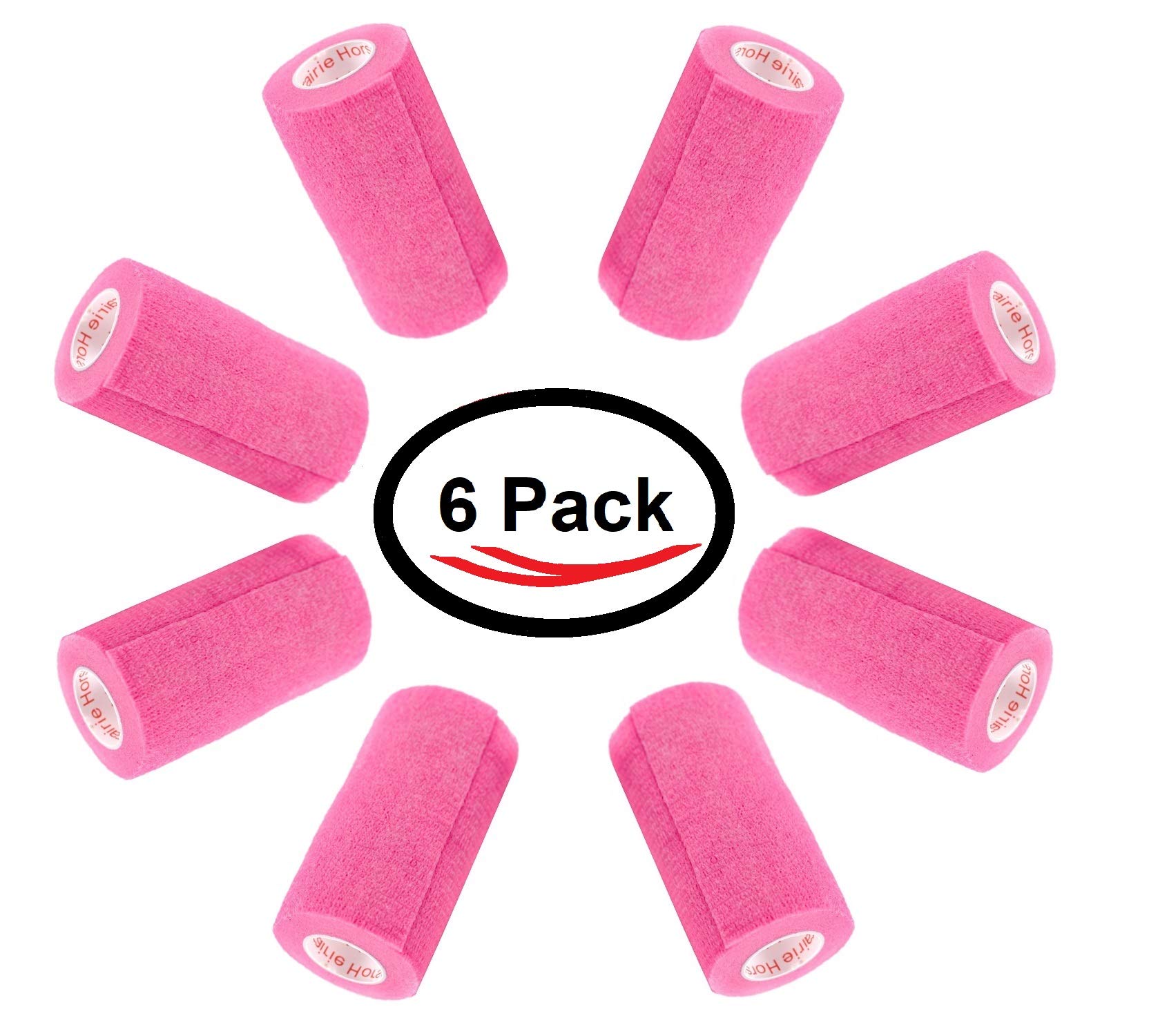 3 Inch Vet Wrap Tape Bulk (Neon Pink) (Pack of 6) Self Adhesive Adherent Adhering Flex Bandage Grip Roll for Dog Cat Pet Horse