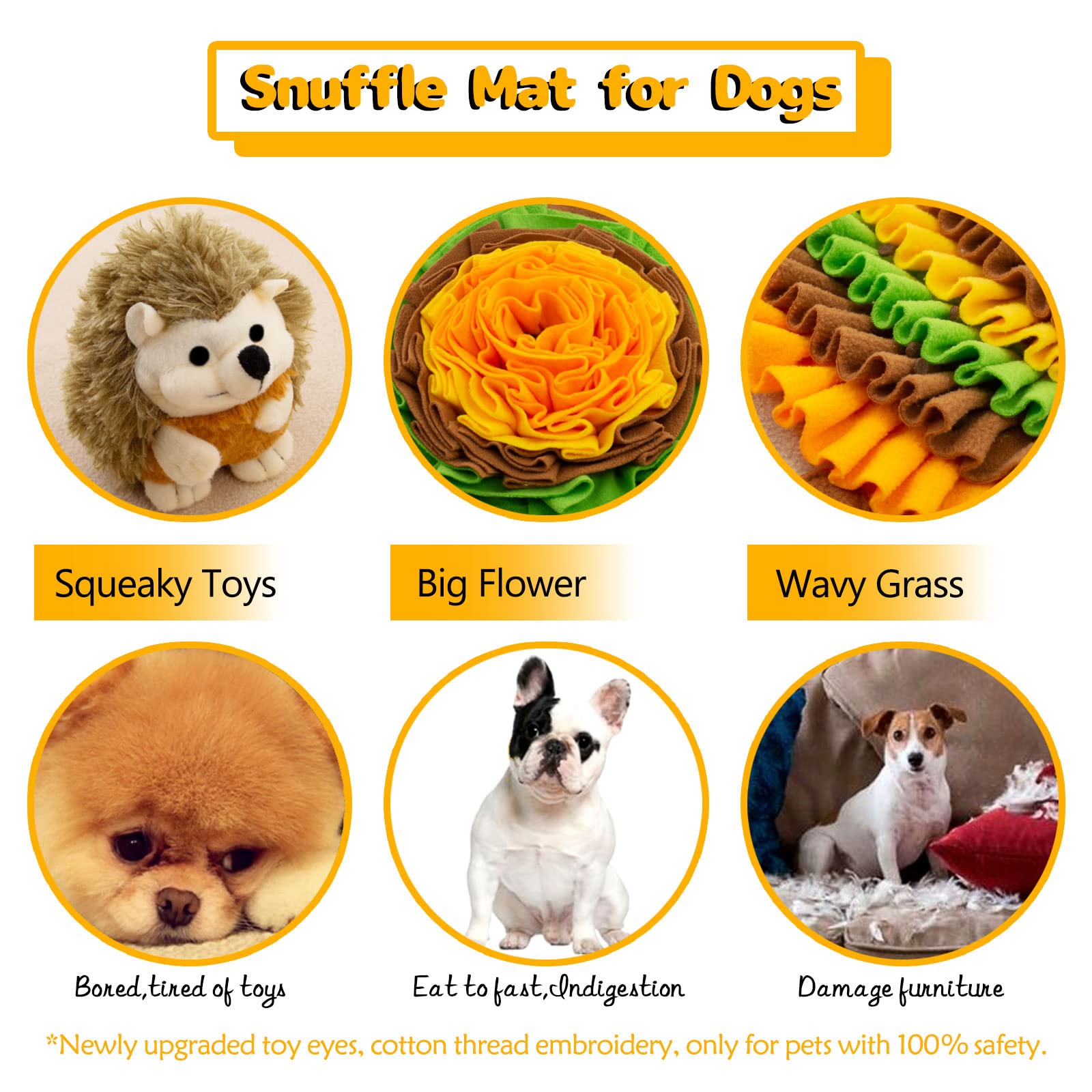 Meilzer Pet Snuffle Mat for Dogs Hedgehog Puzzle Toy Large Sniffing Mat with Squeaky Mushrooms Portable Indoor/Outdoor Digging M