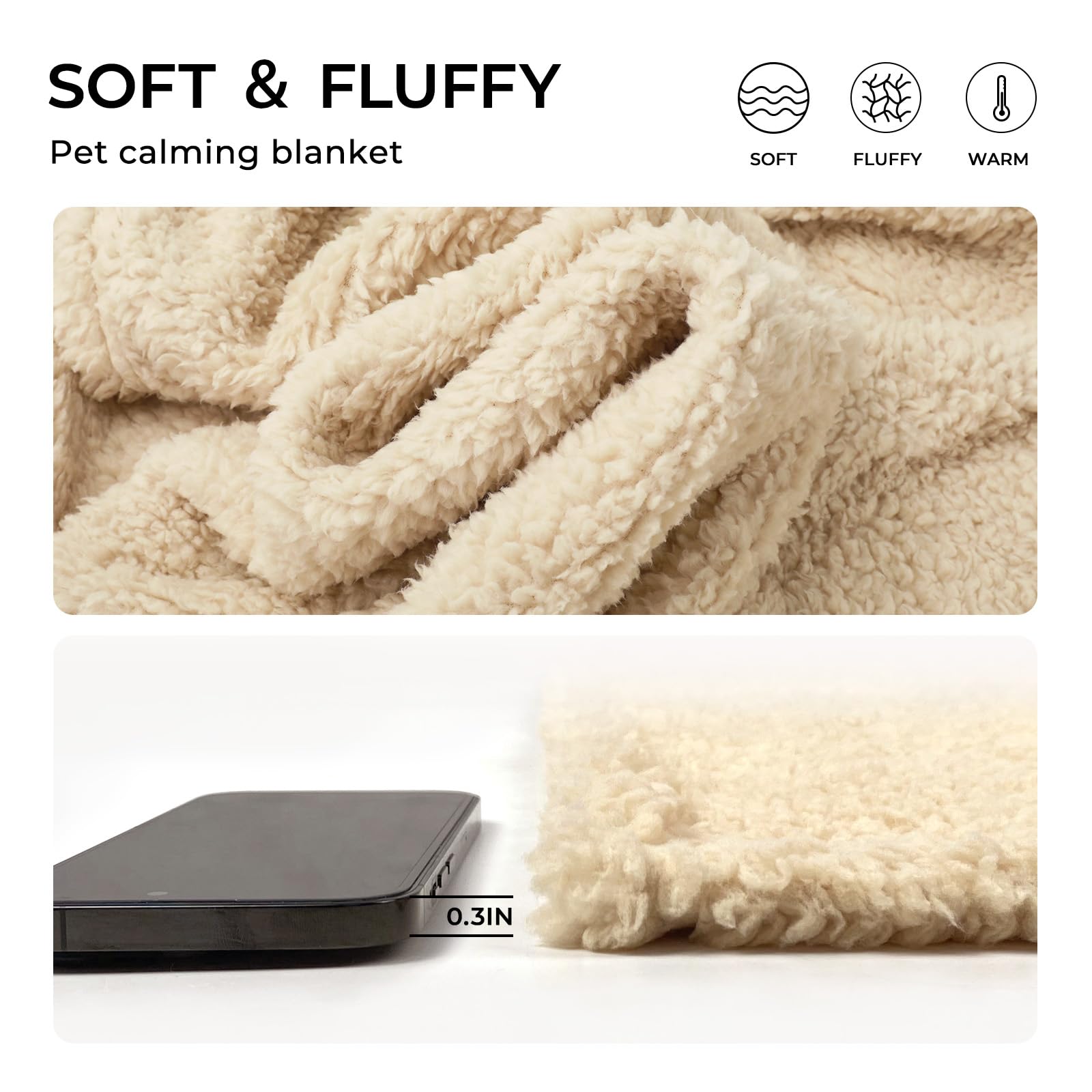 1 Pack 3 Calming Blankets Fluffy Premium Fleece Pet Blanket Soft Sherpa Throw For Dog Puppy Cat Beige Small (23' X16'')