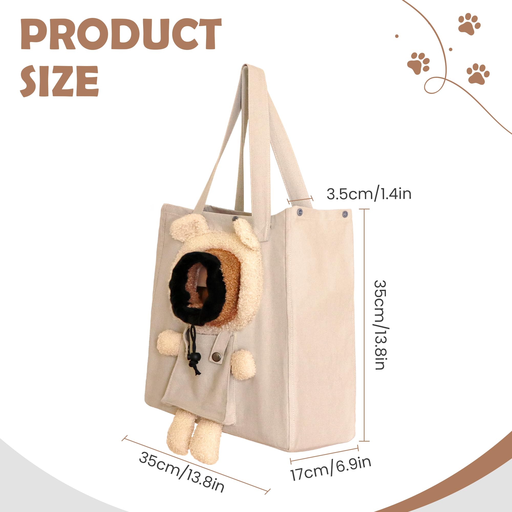 Pet Canvas Shoulder Carrying Bag, Cute Khaki Bear Shaped Cat Carrier, M Size Portable Kitten & Puppy Tote, Comfort Carriers For