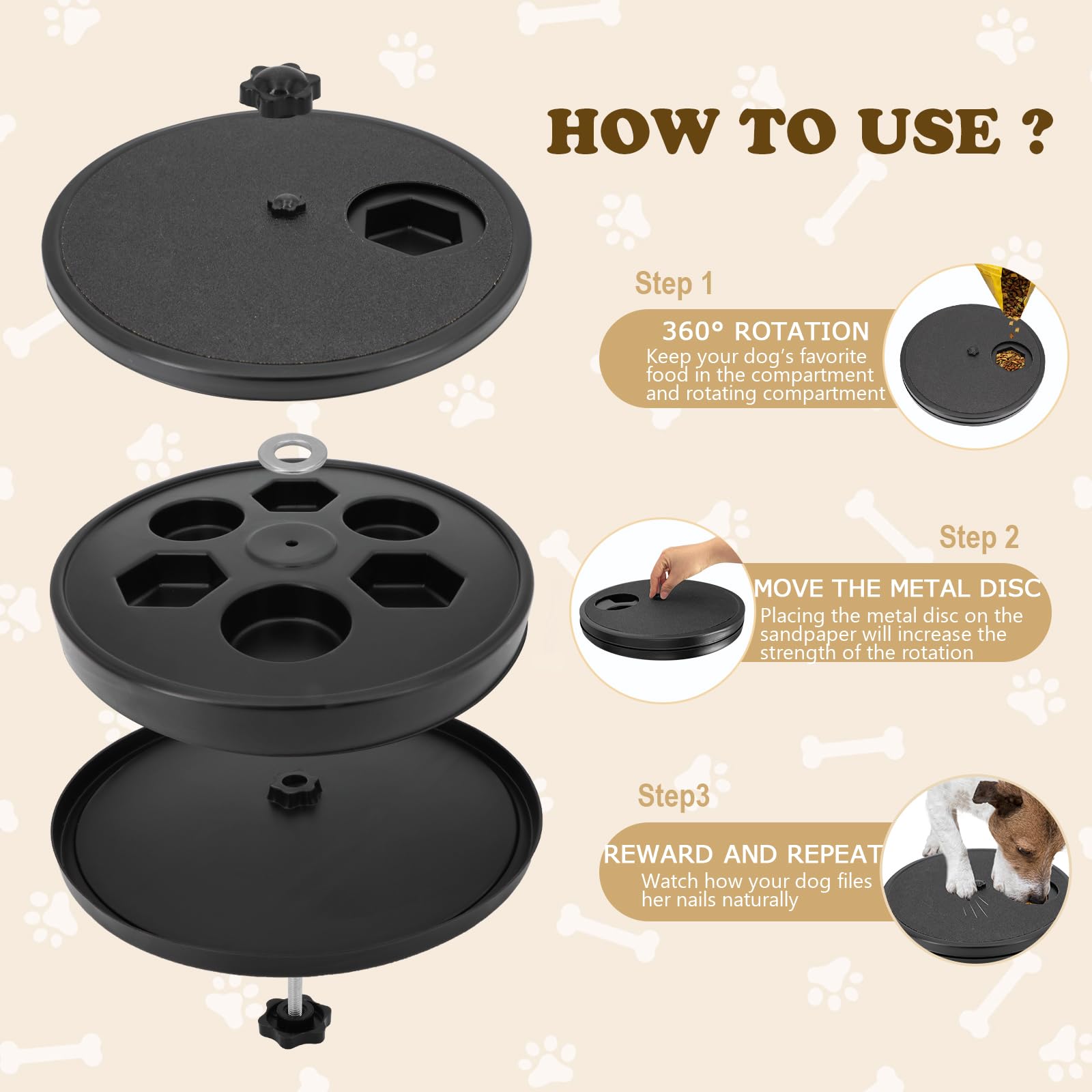 Ykall Dog Nail Scratch Board - 3 in 1 Rotatable Round Dogs Scratch Pad with Treats Compartment, Stress-Free Scratch Pad Dog Nail