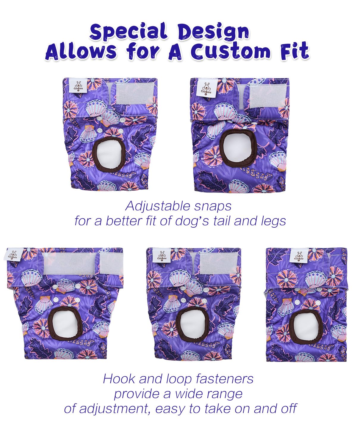 Cutebone Washable Female Dog Diapers 4 Pack Reusable Doggie Heat Diapers For Period Fmg06L