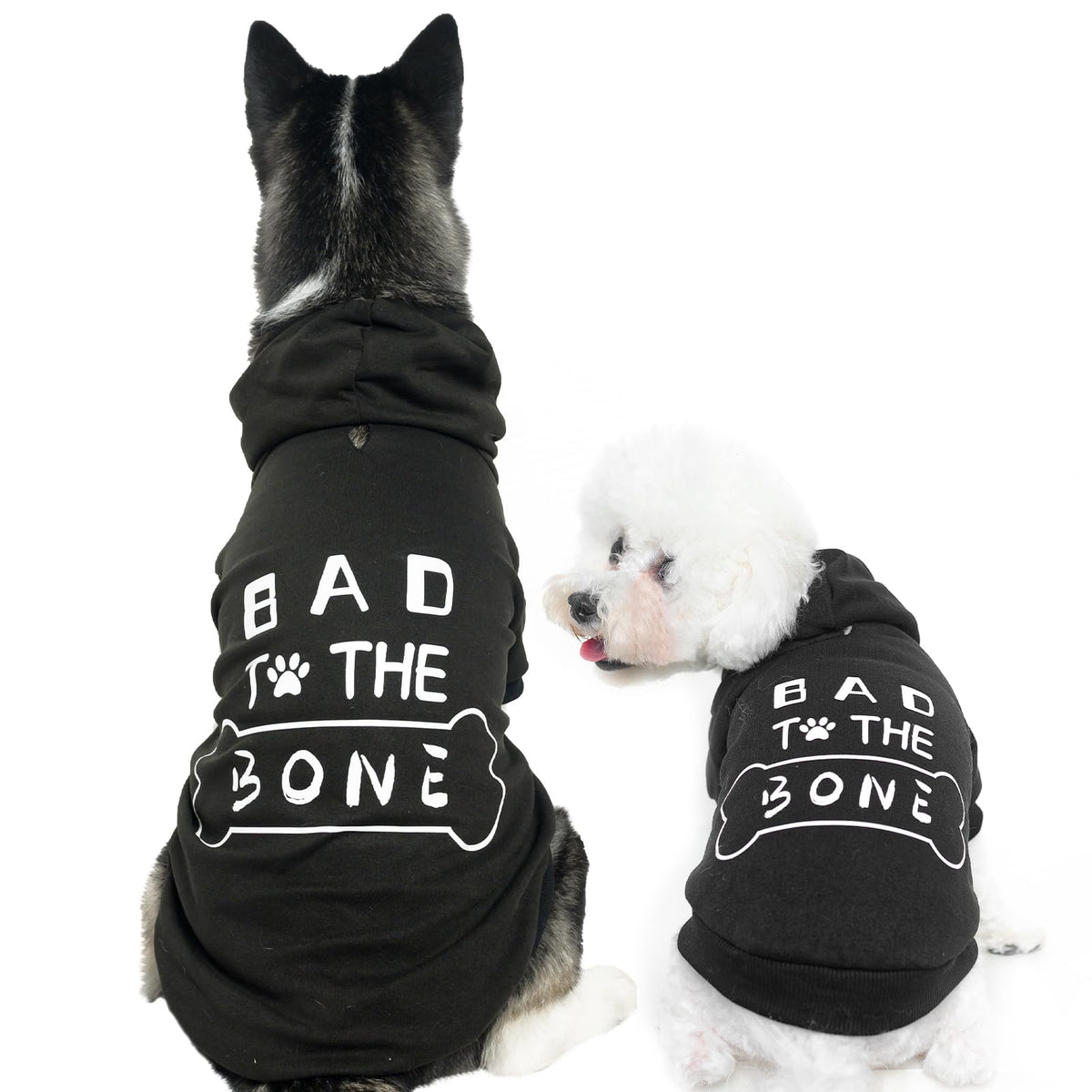 Dog Hoodies Bad The Bone Printed - Cold Protective Winter Coats Warm Puppy Pet Dog Clothes Black Colour Medium