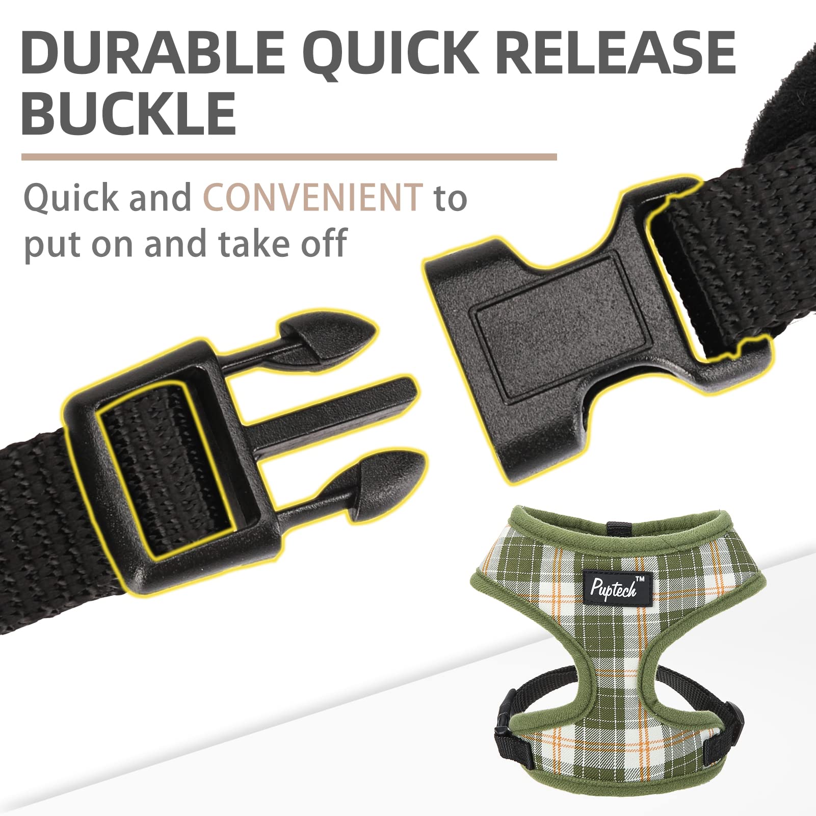 Pupteck Soft Mesh Dog Harness And Leash Set Pet Puppy Cat Comfort Padded Vest No Pull Harnesses, Olive Green, M
