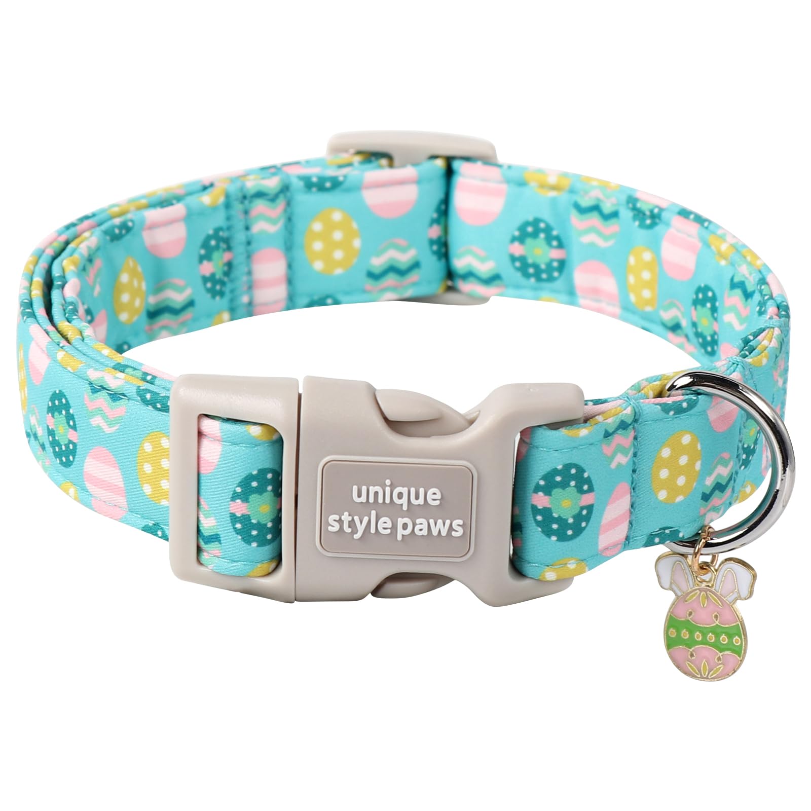 Unique Style Paws Blue Egg Dog Collar, Cotton, Adjustable, Large, Medium, Small, Quick Release Buckle, Easter Pattern