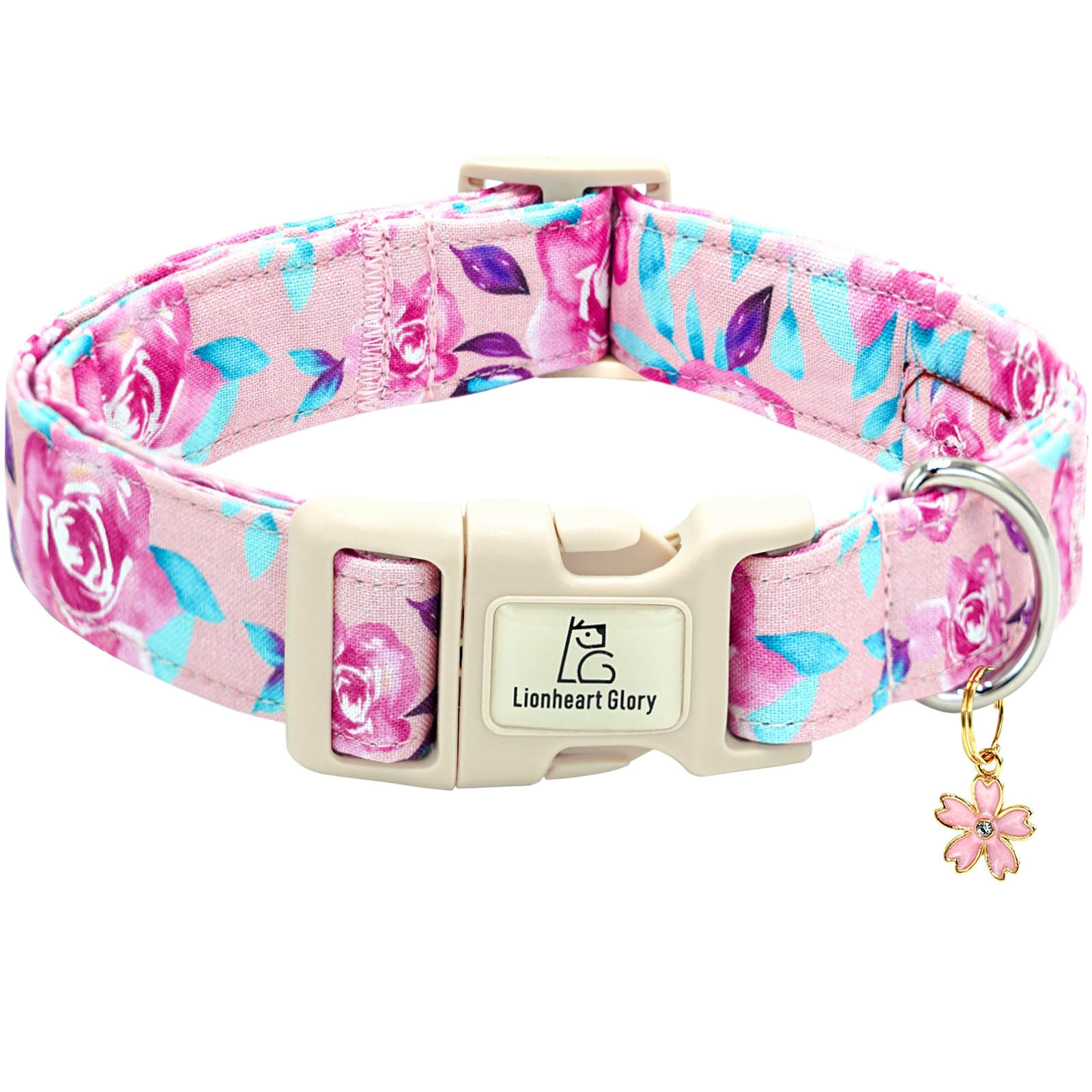 Lionheart Glory Dog Collar Floral Pattern Cute Collar For Medium Dogs Spring Summer Female Or Male Collars Pets Gift Adjustable 