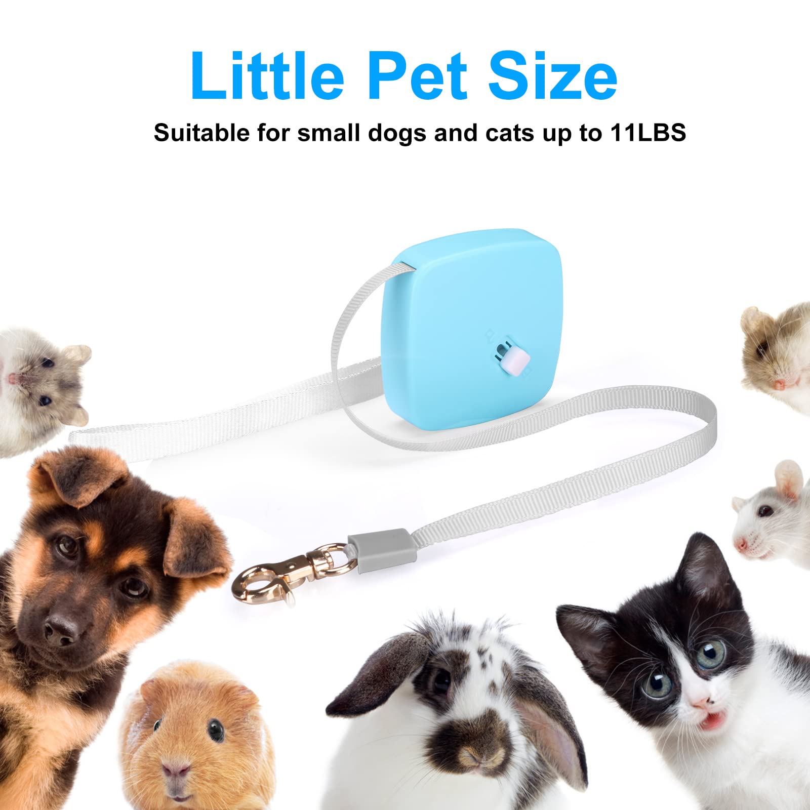 Retractable Dog Leash For Small Dogs Cats Up To 11Lbs With 6.5Ft Anti-Pull Strong Nylon Tape, Hands Free, Mini And Portable Walking Leash With Wrist Strap, One-Hand Brake, Blue Square
